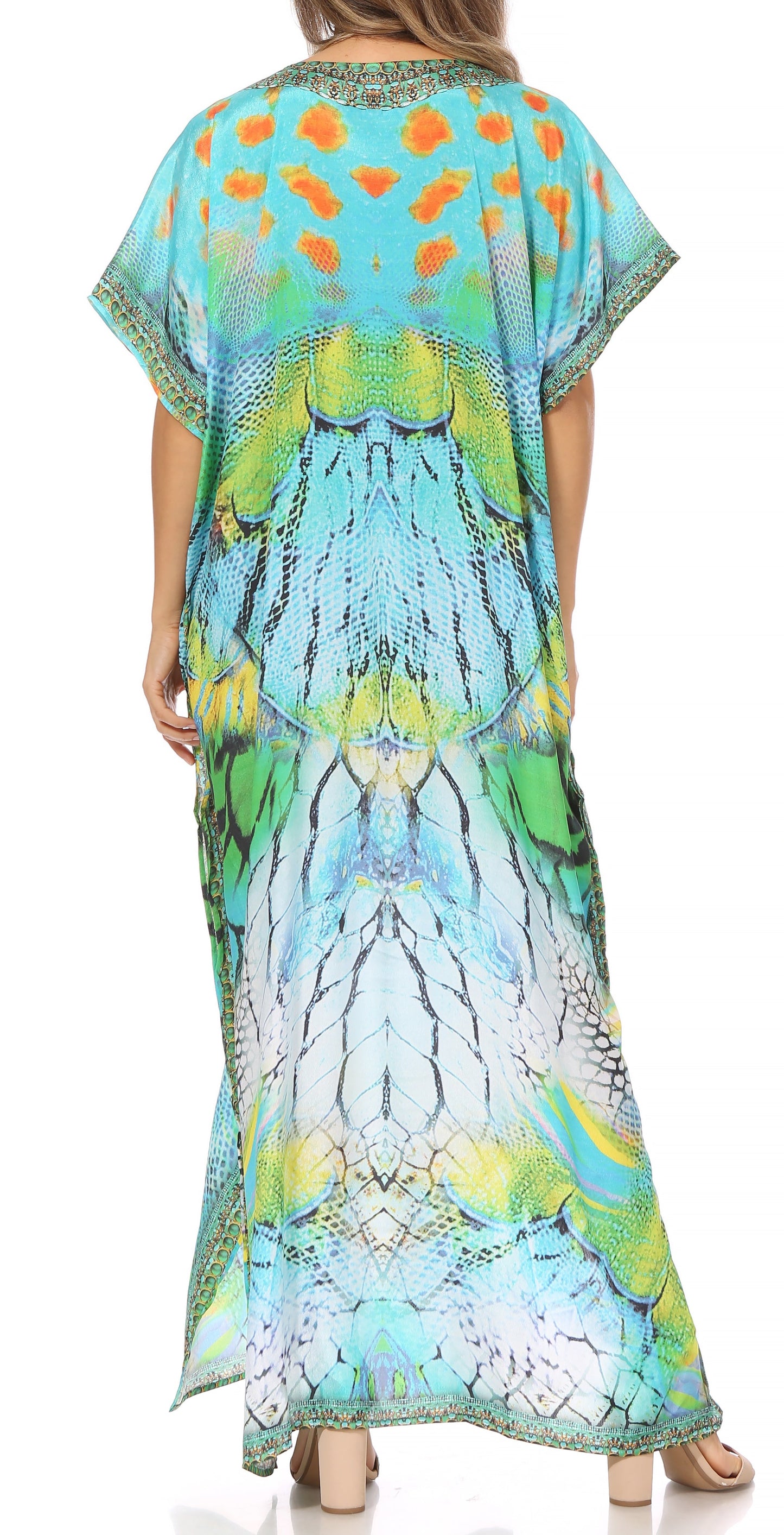 Sakkas Vicky Women's Casual Long Print Short Sleeve Petite Beach Maxi Caftan Dress - Concordia Style Boutique