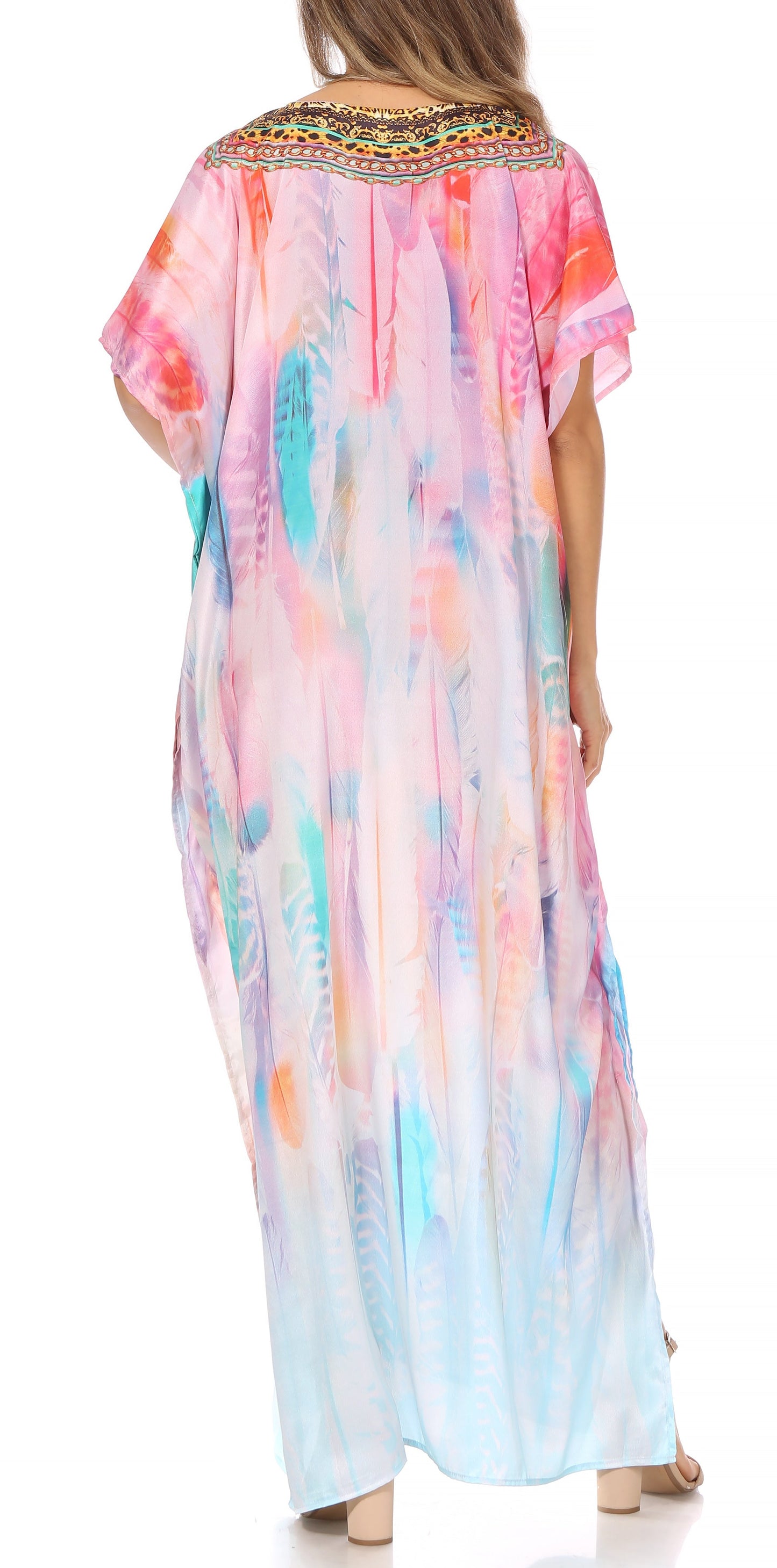 Sakkas Vicky Women's Casual Long Print Short Sleeve Petite Beach Maxi Caftan Dress - Concordia Style Boutique