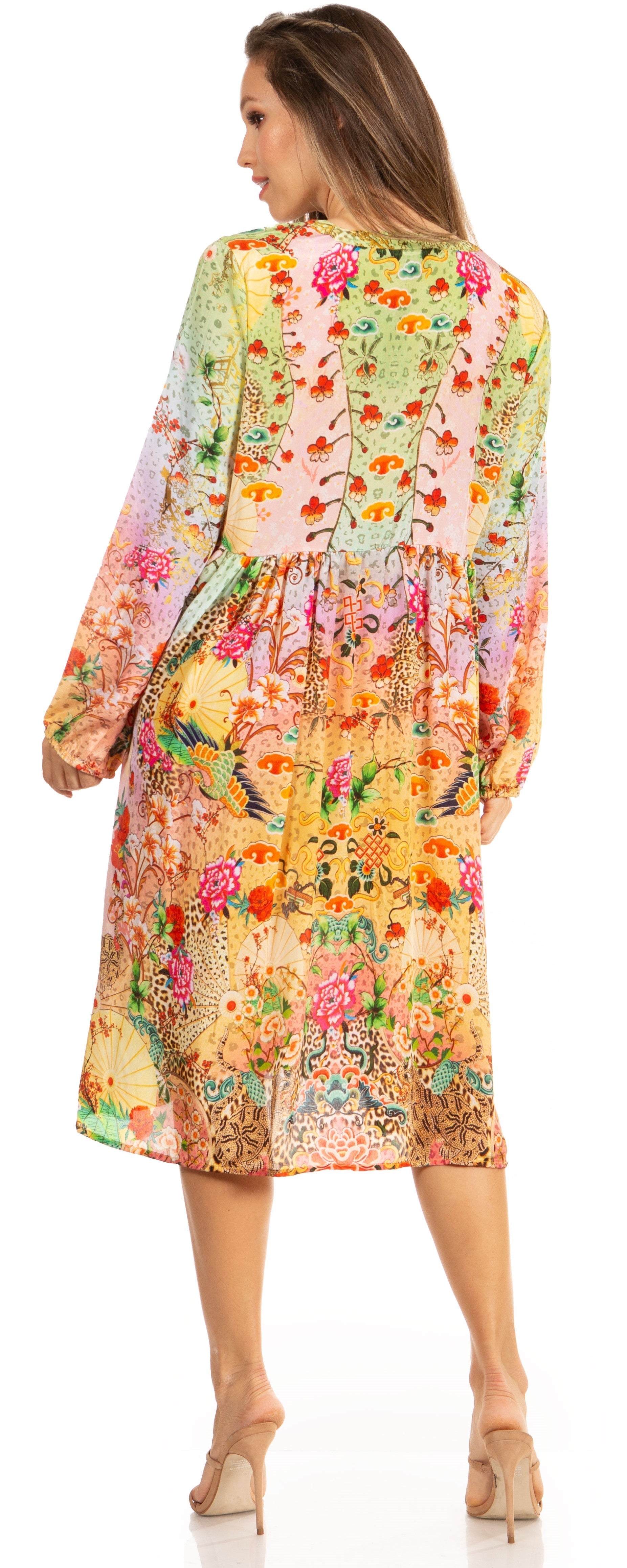 Look Chic in Sakkas Jules Women's Long Sleeve Floral Midi Dress - Concordia Style Boutique