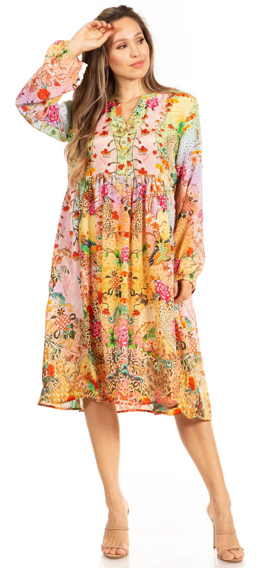 Look Chic in Sakkas Jules Women's Long Sleeve Floral Midi Dress - Concordia Style Boutique