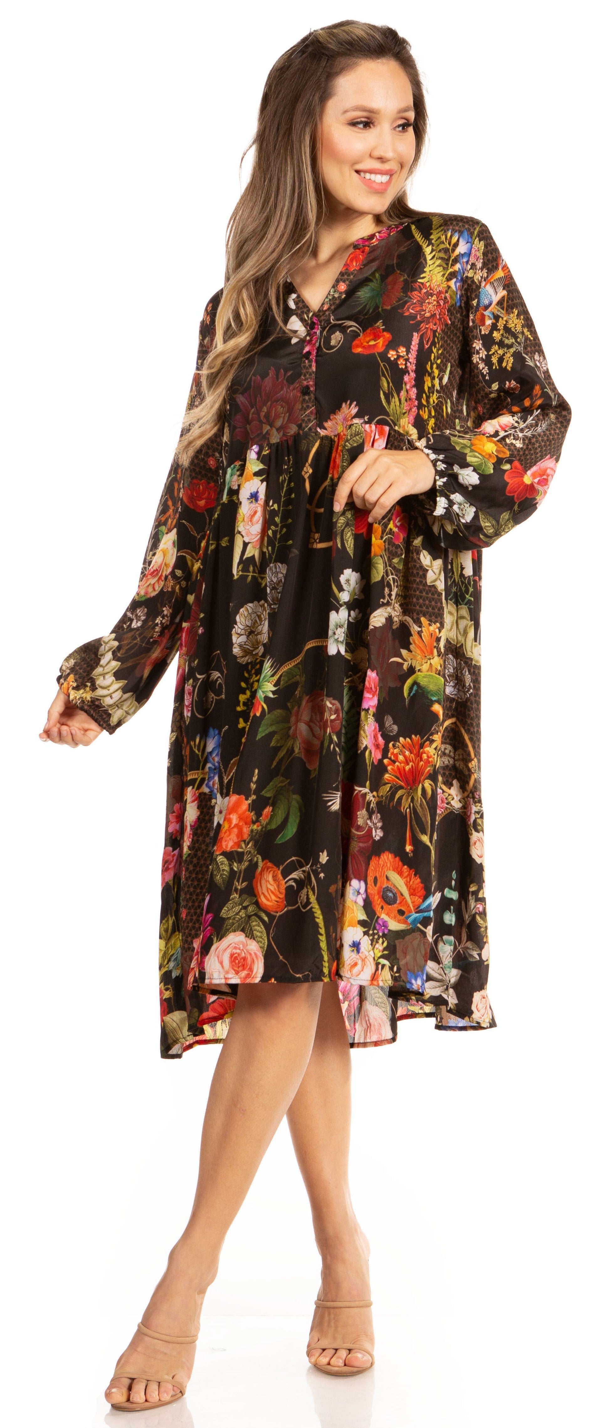 Look Chic in Sakkas Jules Women's Long Sleeve Floral Midi Dress - Concordia Style Boutique