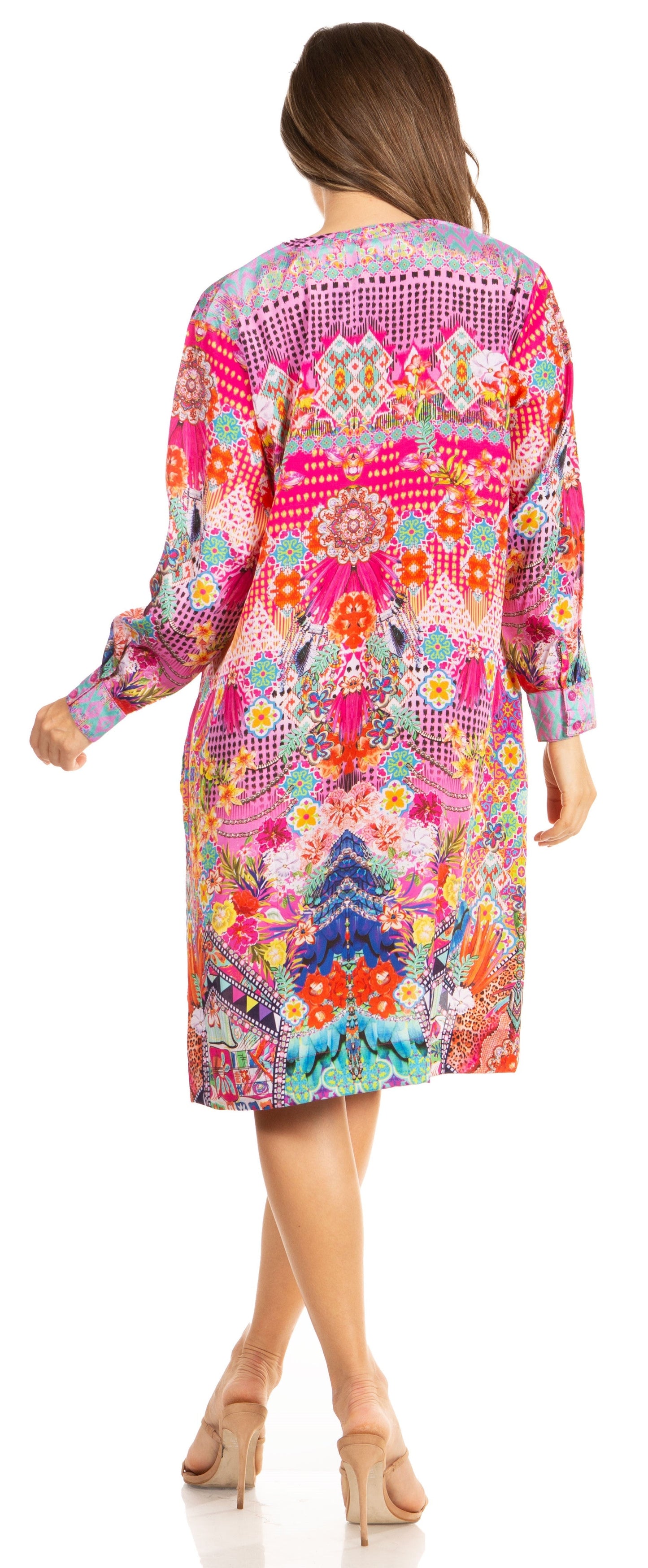 Floral Print Women's Long Sleeve Tunic Dress with Pockets - Sakkas Eloisa - Concordia Style Boutique