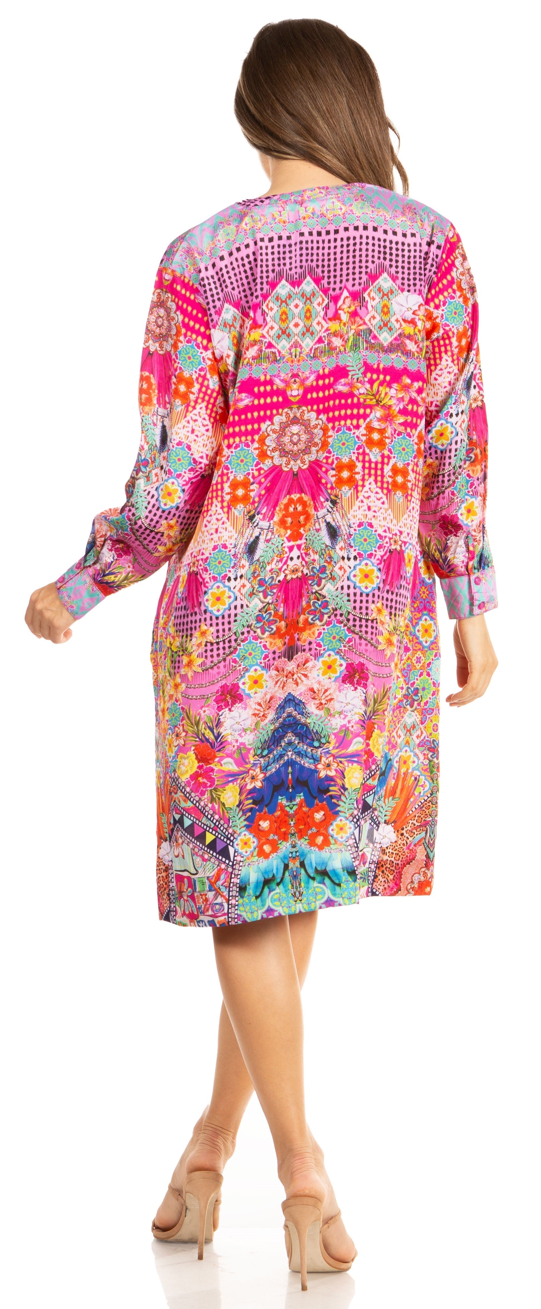 Floral Print Women's Long Sleeve Tunic Dress with Pockets - Sakkas Eloisa - Concordia Style Boutique