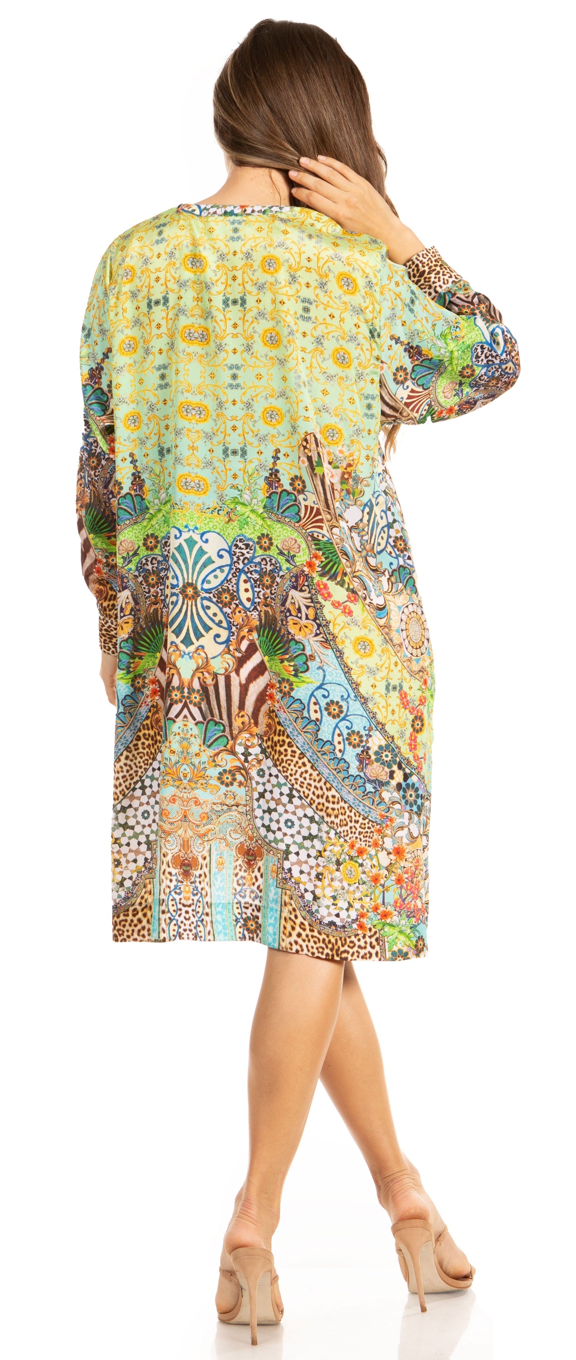 Floral Print Women's Long Sleeve Tunic Dress with Pockets - Sakkas Eloisa - Concordia Style Boutique