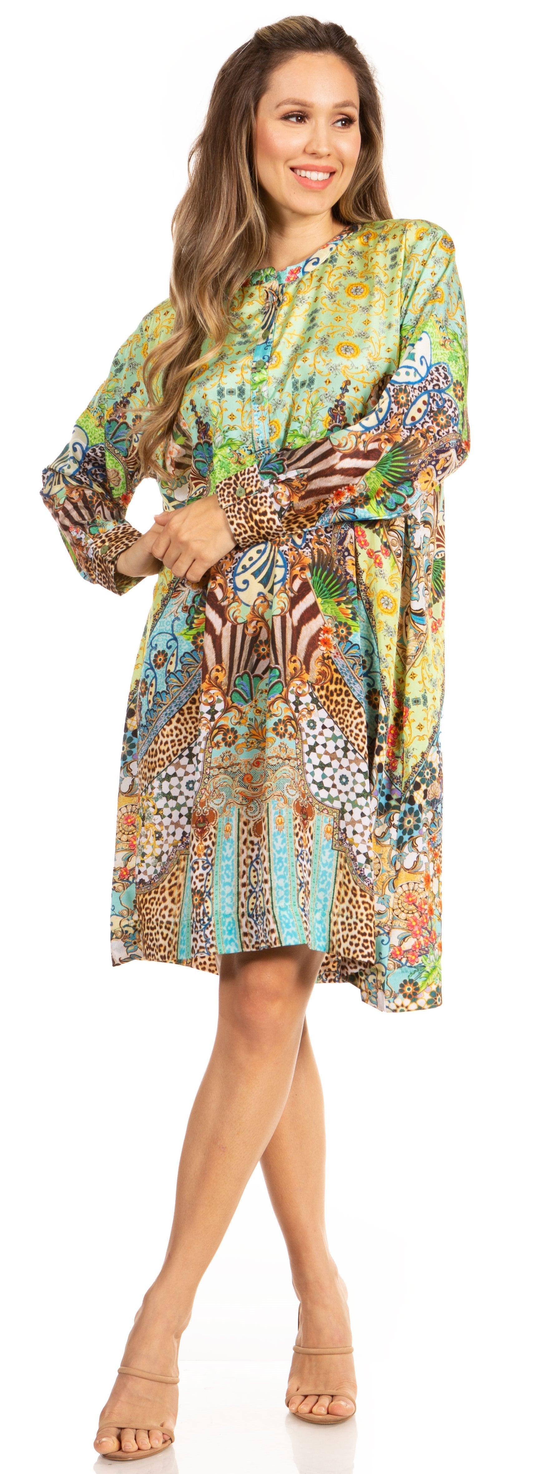 Floral Print Women's Long Sleeve Tunic Dress with Pockets - Sakkas Eloisa - Concordia Style Boutique