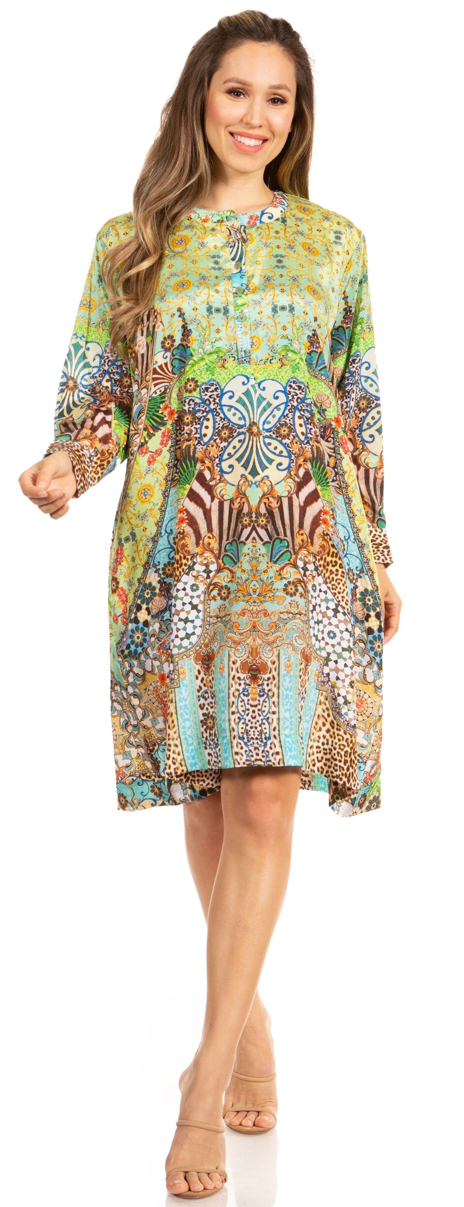Floral Print Women's Long Sleeve Tunic Dress with Pockets - Sakkas Eloisa - Concordia Style Boutique