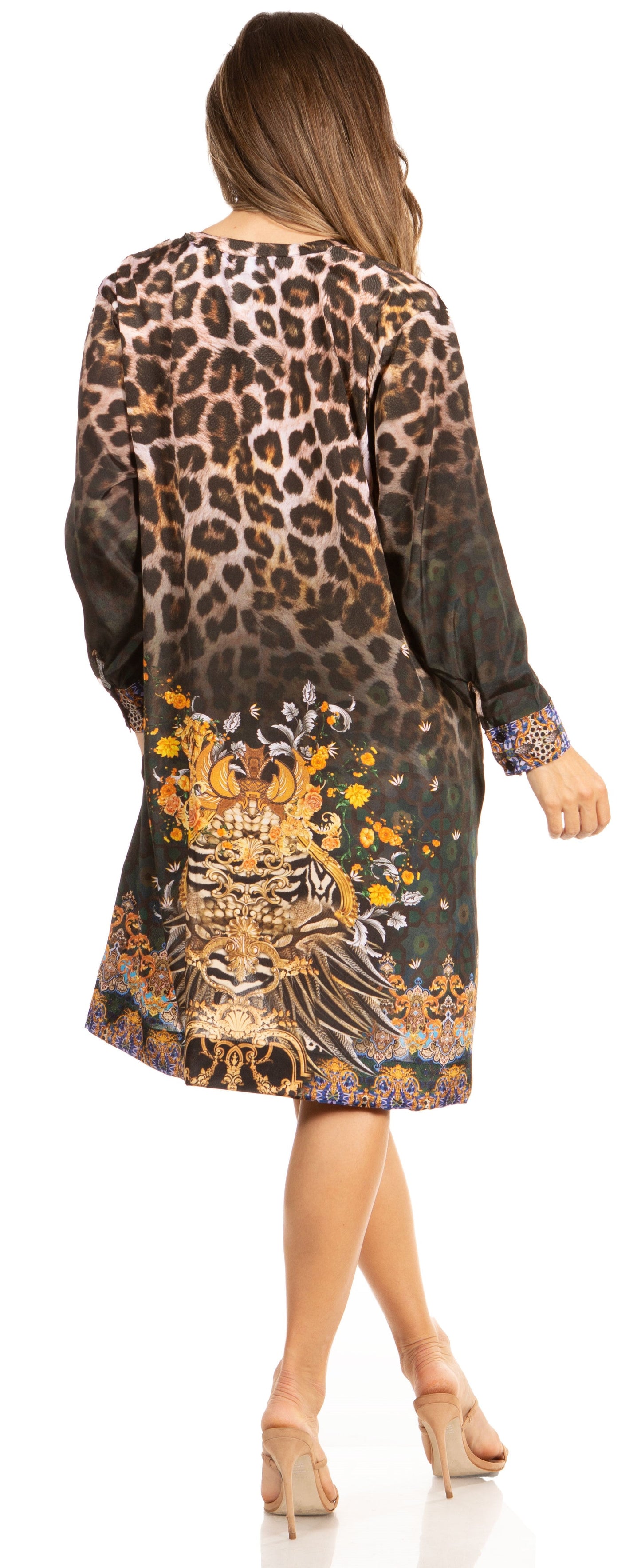 Floral Print Women's Long Sleeve Tunic Dress with Pockets - Sakkas Eloisa - Concordia Style Boutique