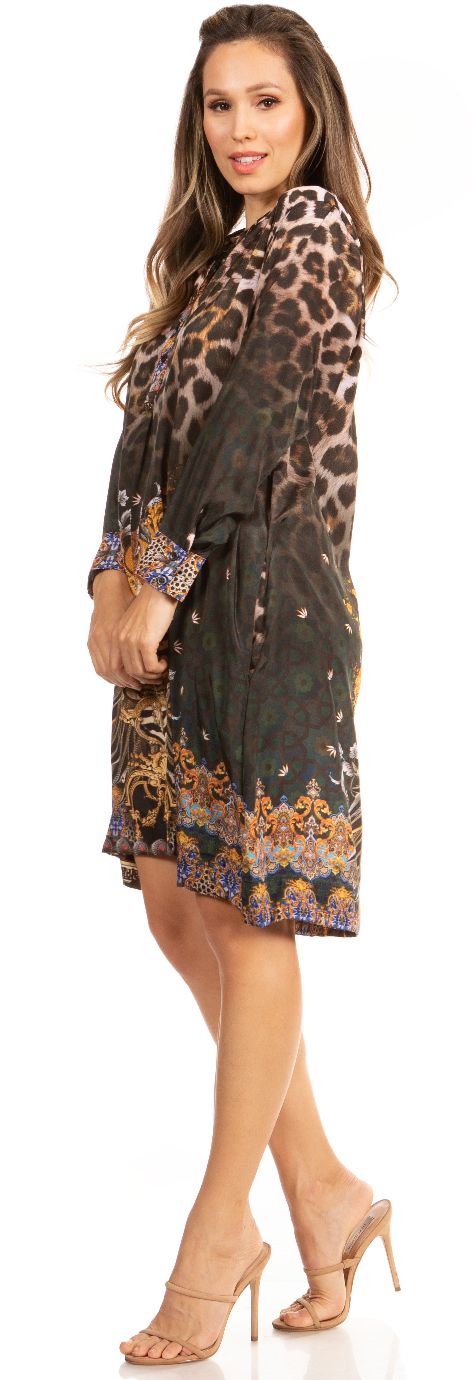 Floral Print Women's Long Sleeve Tunic Dress with Pockets - Sakkas Eloisa - Concordia Style Boutique