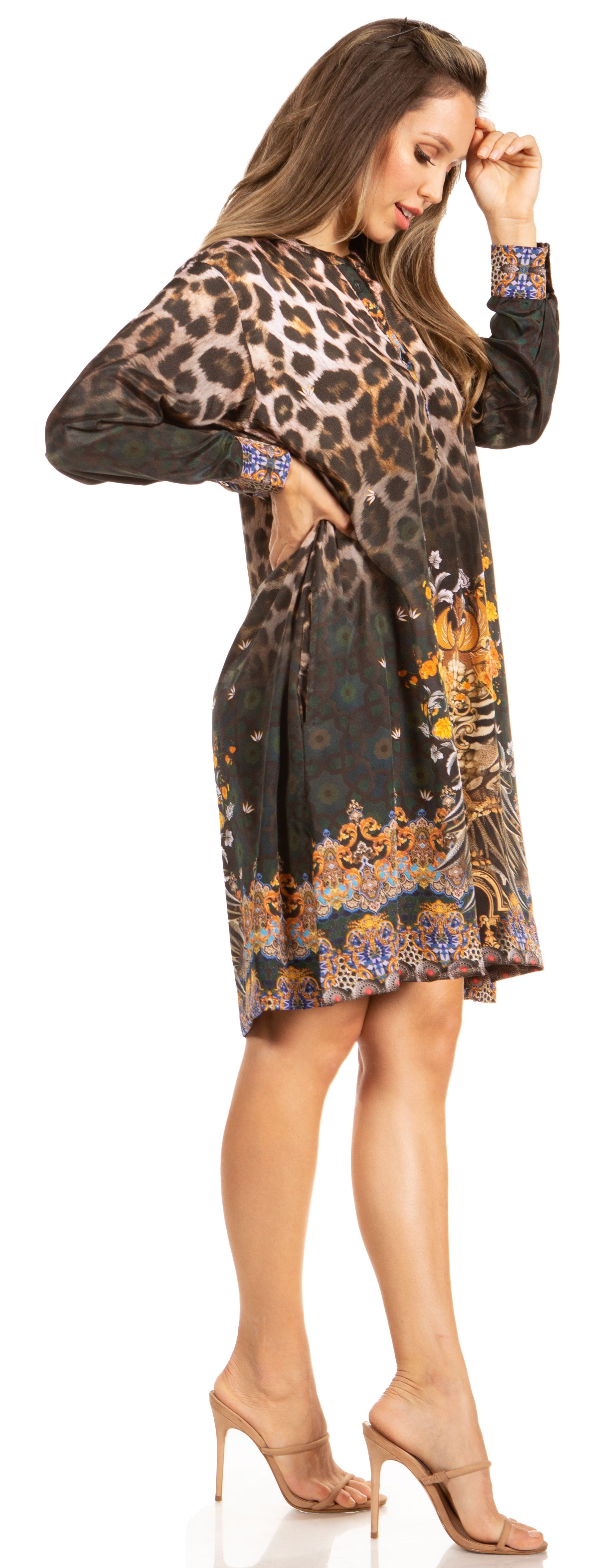 Floral Print Women's Long Sleeve Tunic Dress with Pockets - Sakkas Eloisa - Concordia Style Boutique