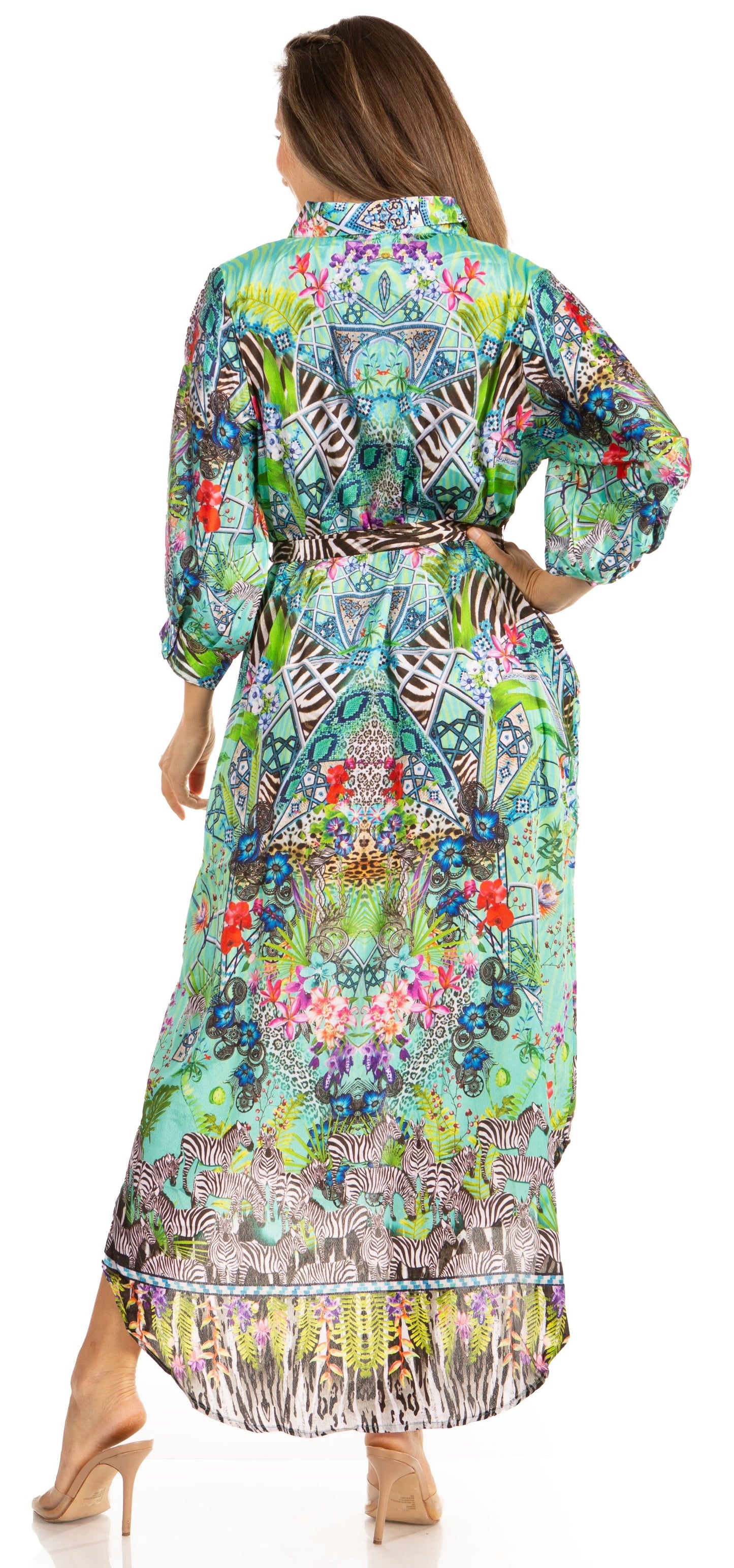 Sakkas Rina Women's Floral Print Maxi Dress with Long Sleeves and Flounce Shirt Design - Concordia Style Boutique
