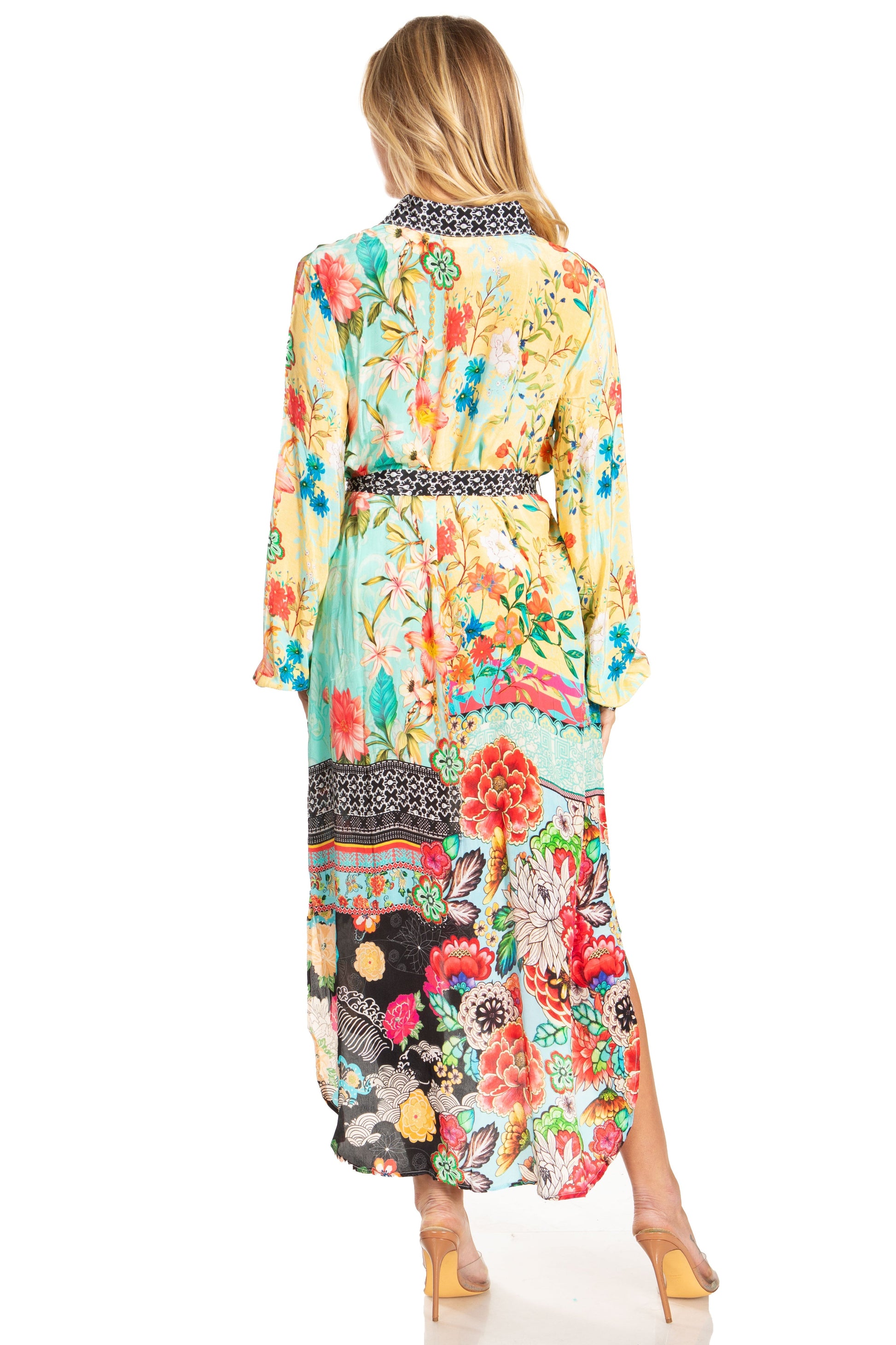 Sakkas Rina Women's Floral Print Maxi Dress with Long Sleeves and Flounce Shirt Design - Concordia Style Boutique