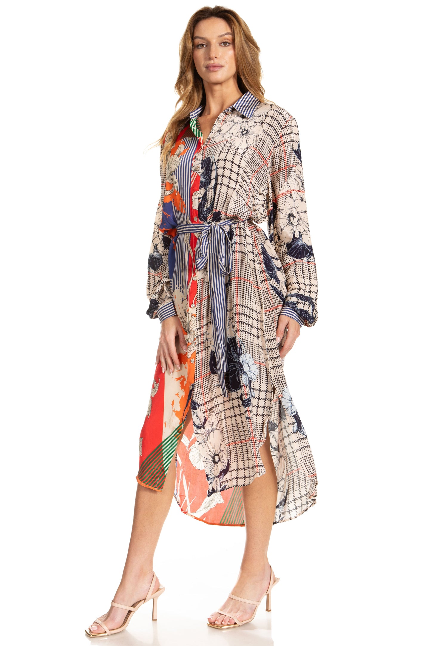 Sakkas Rina Women's Floral Print Maxi Dress with Long Sleeves and Flounce Shirt Design - Concordia Style Boutique