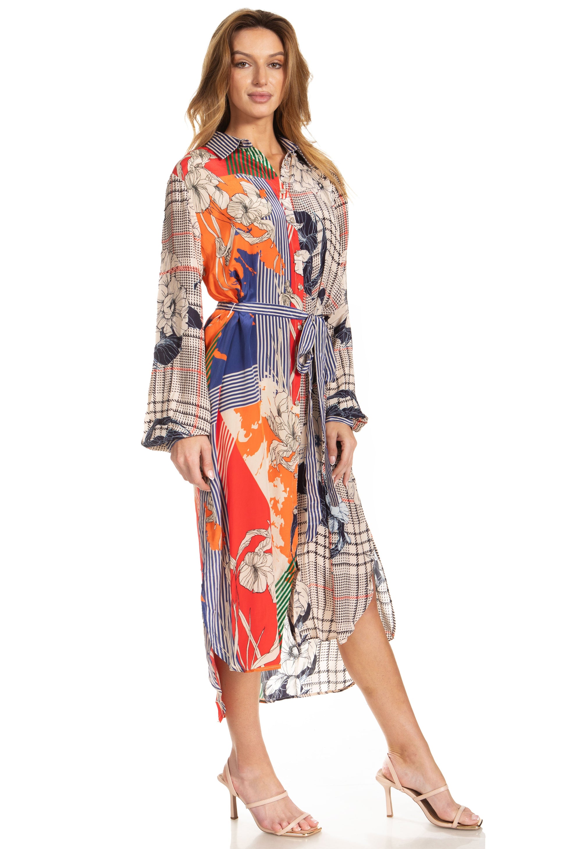 Sakkas Rina Women's Floral Print Maxi Dress with Long Sleeves and Flounce Shirt Design - Concordia Style Boutique