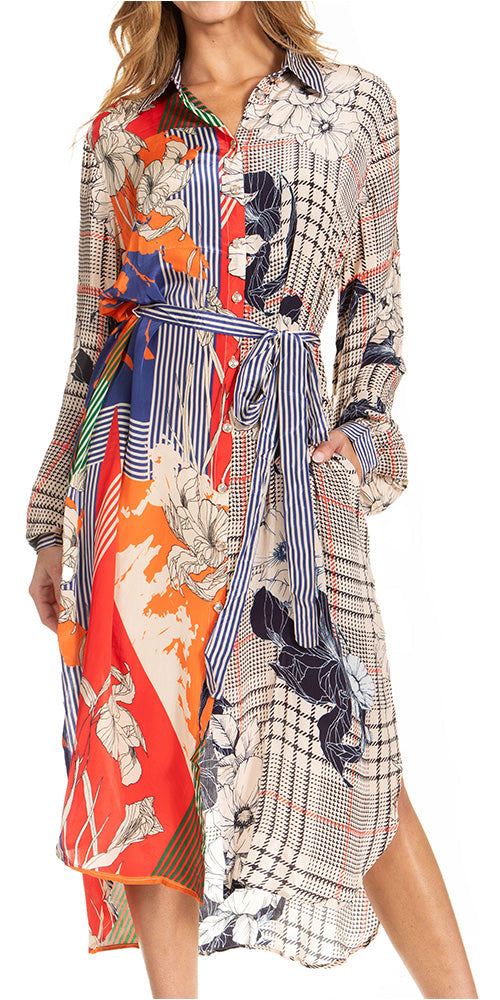 Sakkas Rina Women's Floral Print Maxi Dress with Long Sleeves and Flounce Shirt Design - Concordia Style Boutique