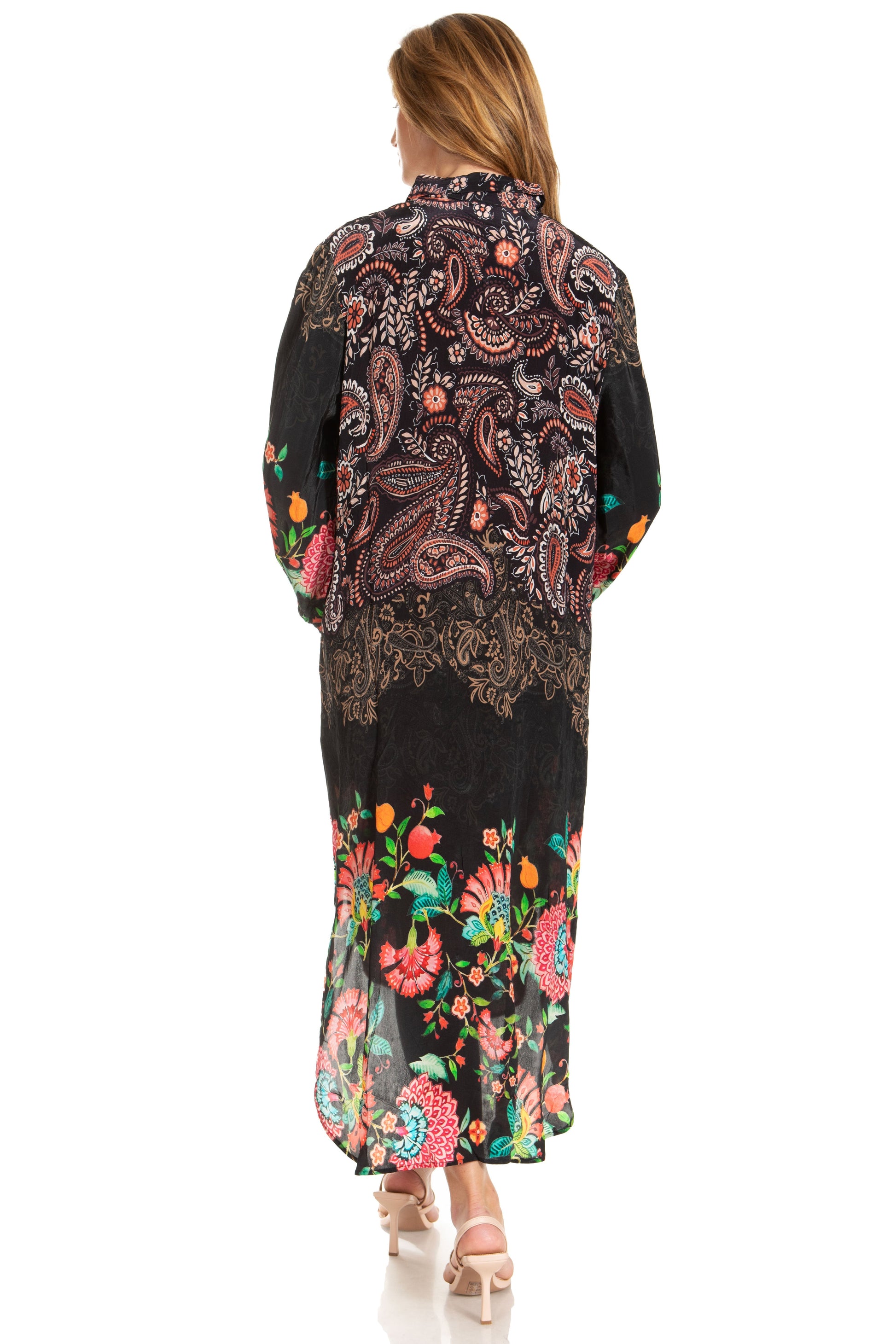 Sakkas Rina Women's Floral Print Maxi Dress with Long Sleeves and Flounce Shirt Design - Concordia Style Boutique