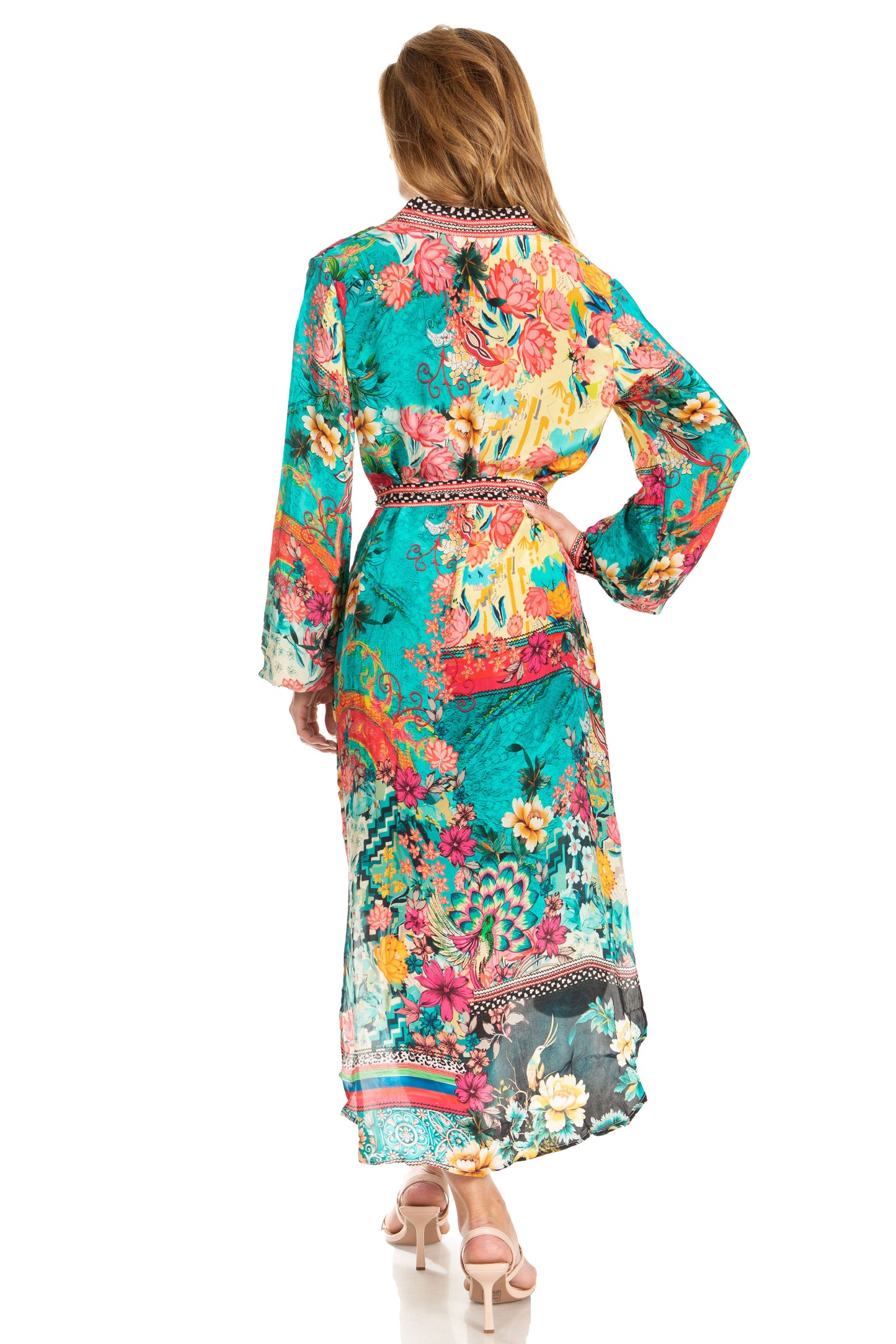 Sakkas Rina Women's Floral Print Maxi Dress with Long Sleeves and Flounce Shirt Design - Concordia Style Boutique