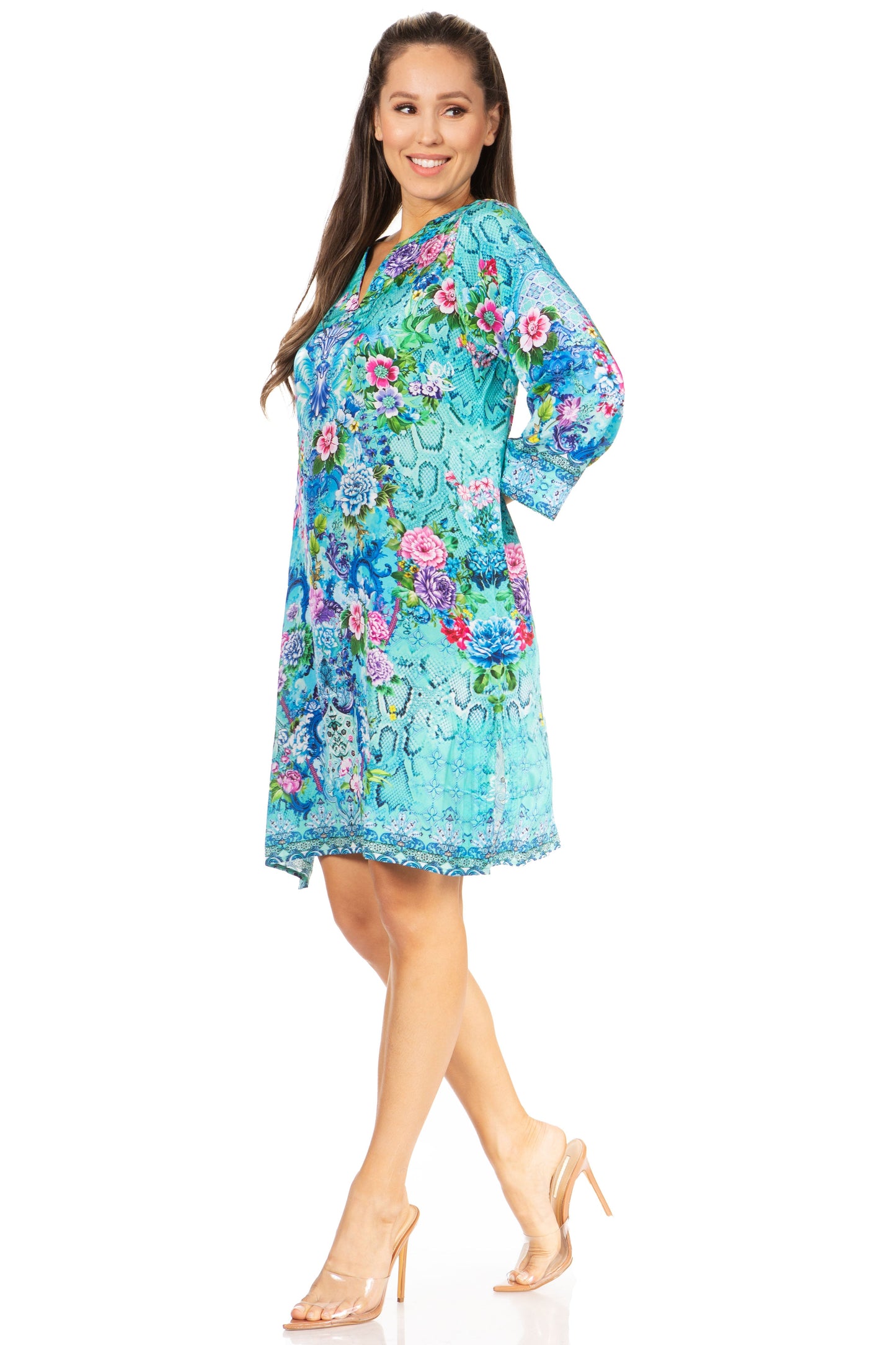 Sakkas Rosa Boho Style Floral Tunic Dress - Women's Midi Top - Concordia Style Boutique