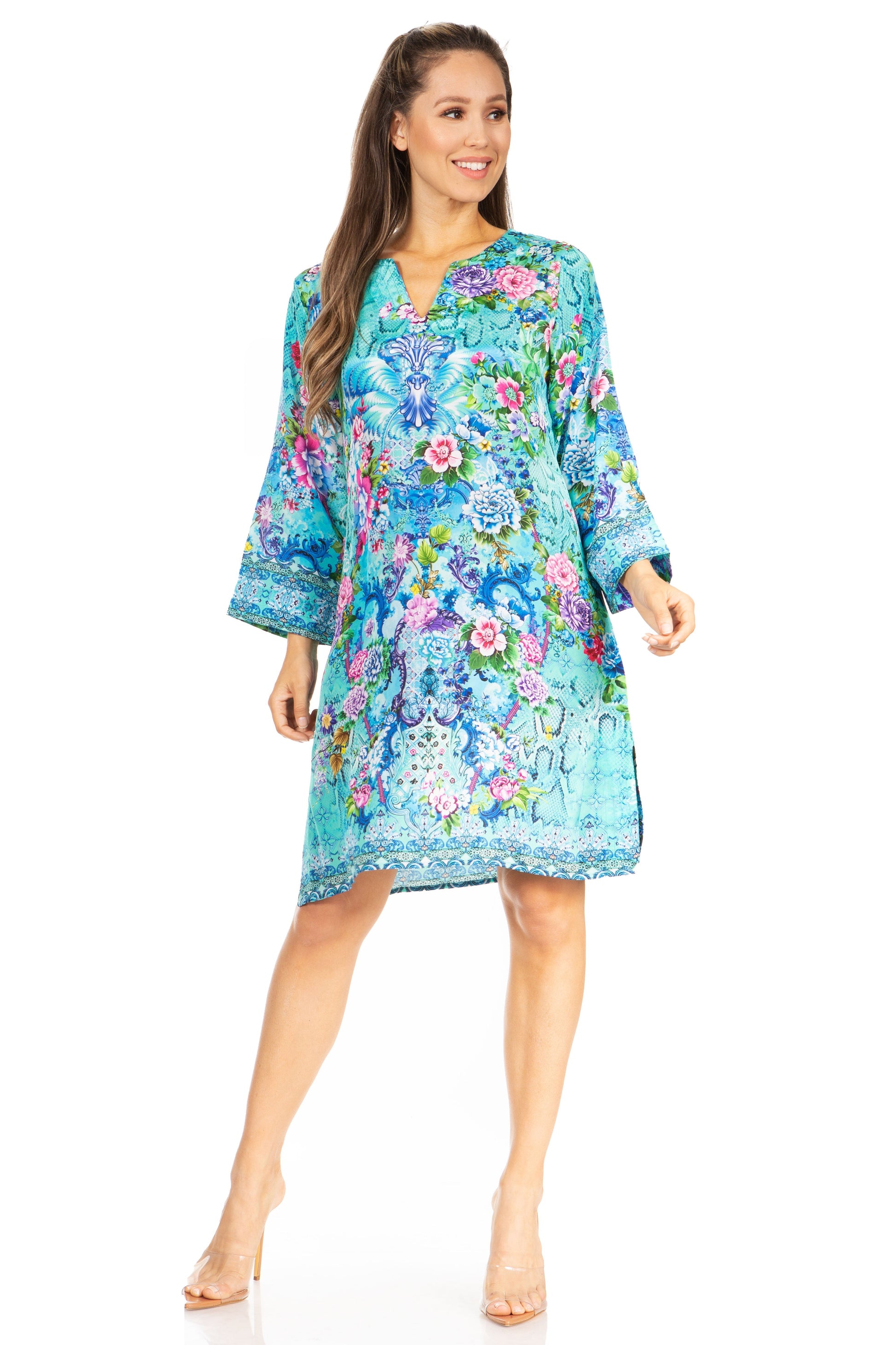 Sakkas Rosa Boho Style Floral Tunic Dress - Women's Midi Top - Concordia Style Boutique