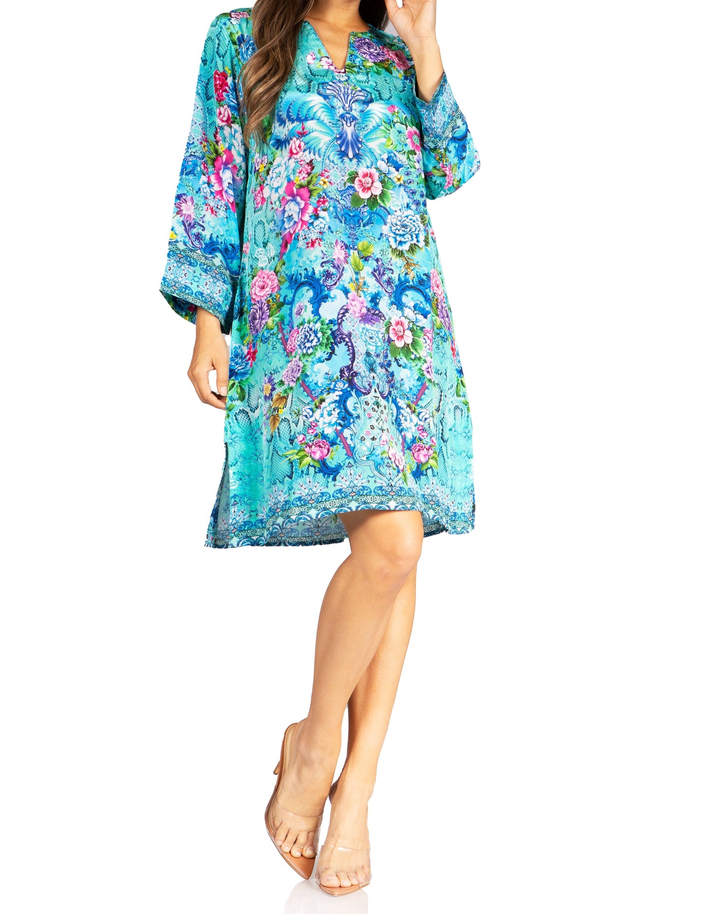 Sakkas Rosa Boho Style Floral Tunic Dress - Women's Midi Top - Concordia Style Boutique