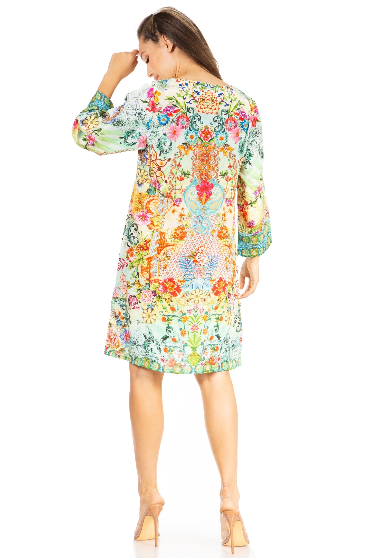 Sakkas Rosa Boho Style Floral Tunic Dress - Women's Midi Top - Concordia Style Boutique