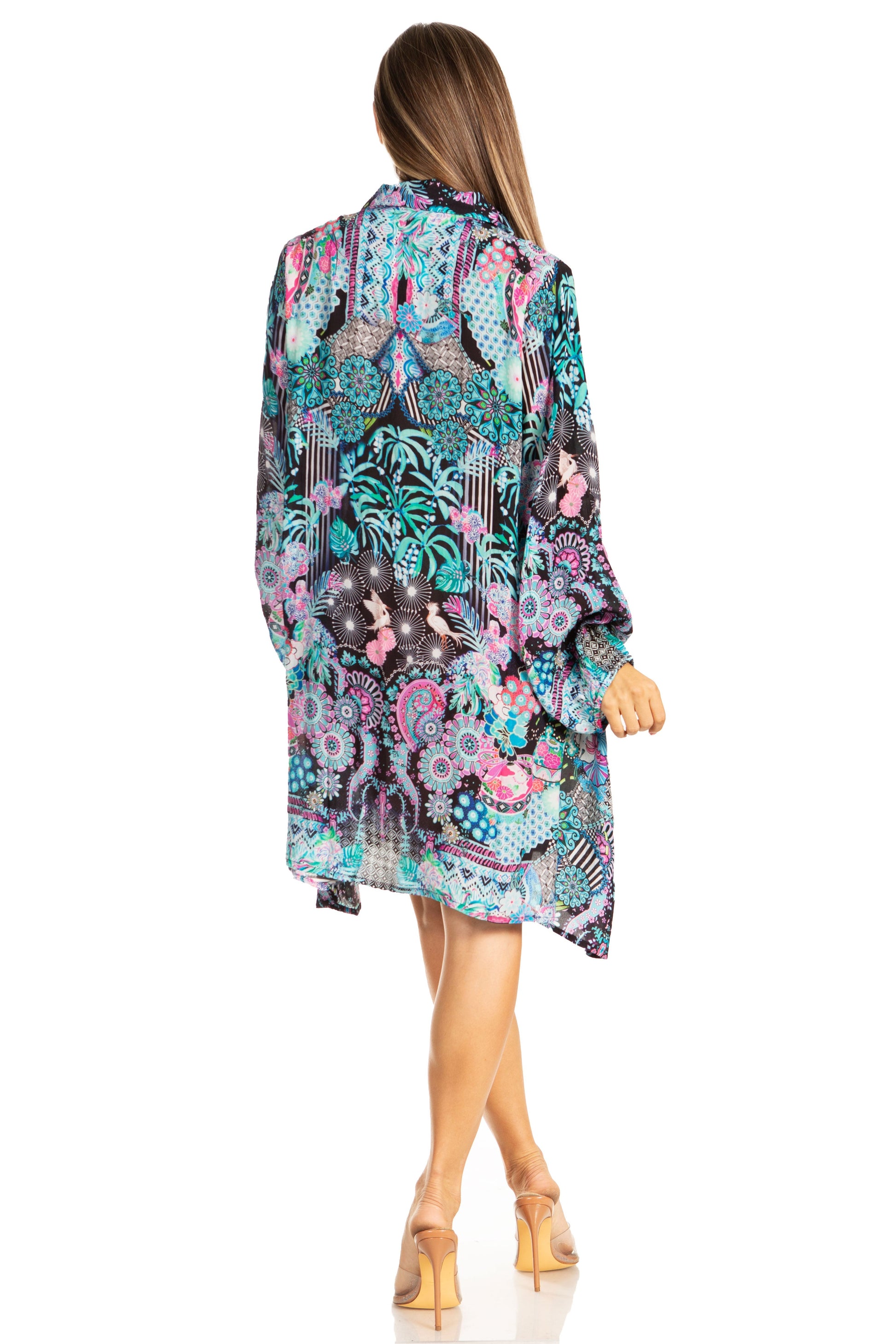 Sakkas Womens Long Sleeves Collared Neck Spring/Summer Short Shirt Dress/Cover-up - Concordia Style Boutique