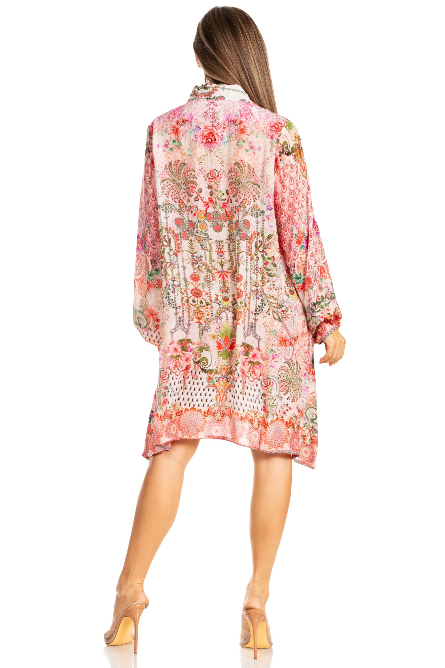 Sakkas Womens Long Sleeves Collared Neck Spring/Summer Short Shirt Dress/Cover-up - Concordia Style Boutique