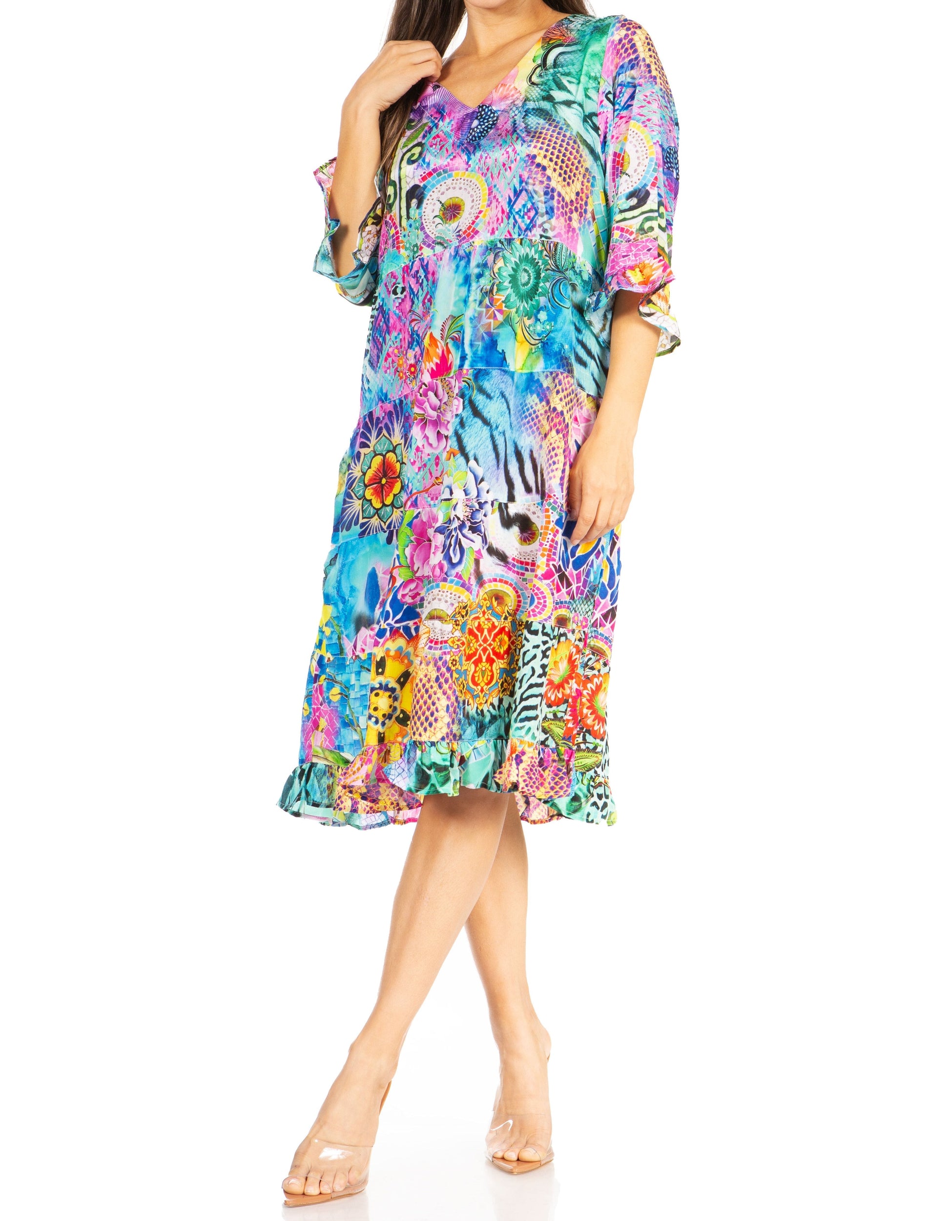 Sakkas Ozana Women's Floral Midi Cocktail Dress, V-Neck, 3/4 Sleeve - Concordia Style Boutique