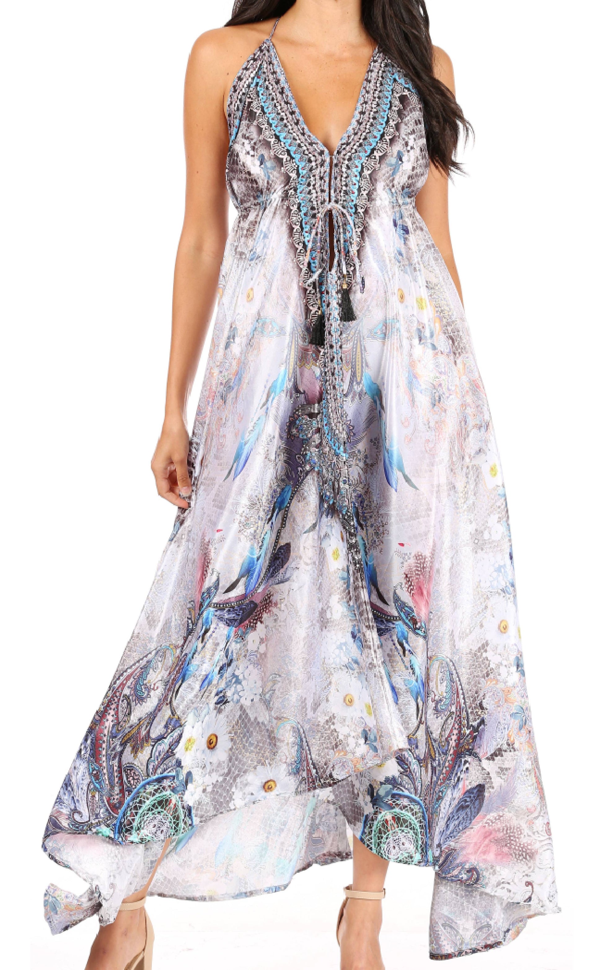Sakkas Lizi Womens Maxi High-low Halter Handkerchief Long Dress Beach Party - Concordia Style Boutique