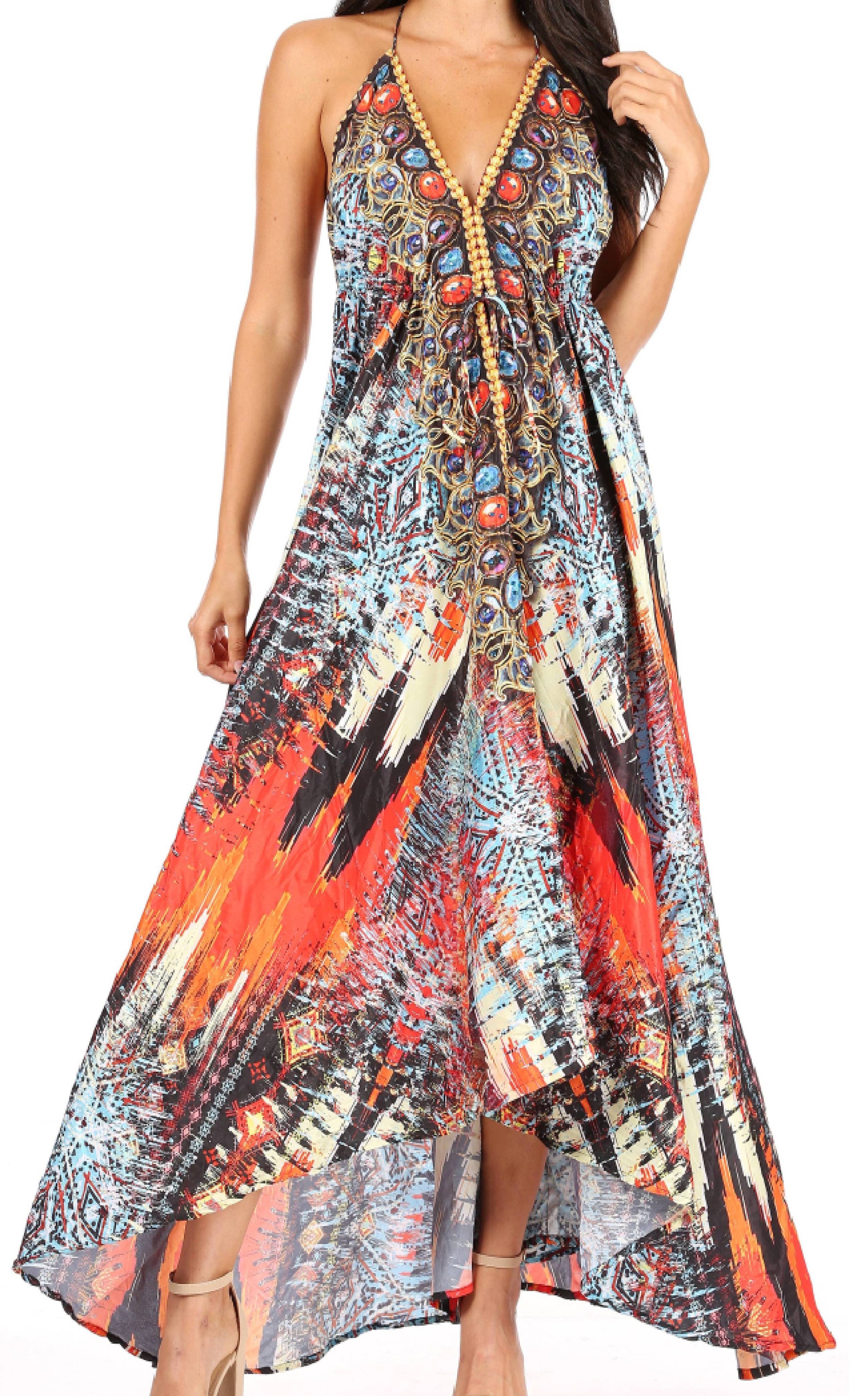 Sakkas Lizi Womens Maxi High-low Halter Handkerchief Long Dress Beach Party - Concordia Style Boutique