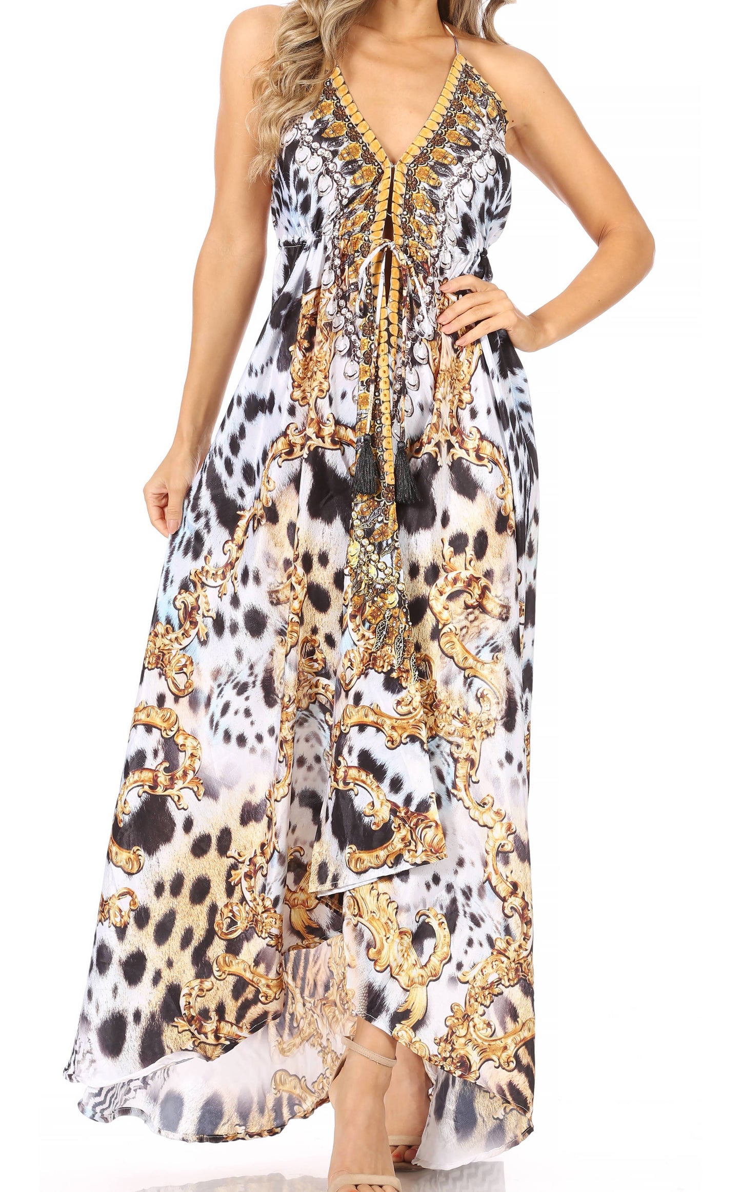 Sakkas Lizi Womens Maxi High-low Halter Handkerchief Long Dress Beach Party - Concordia Style Boutique