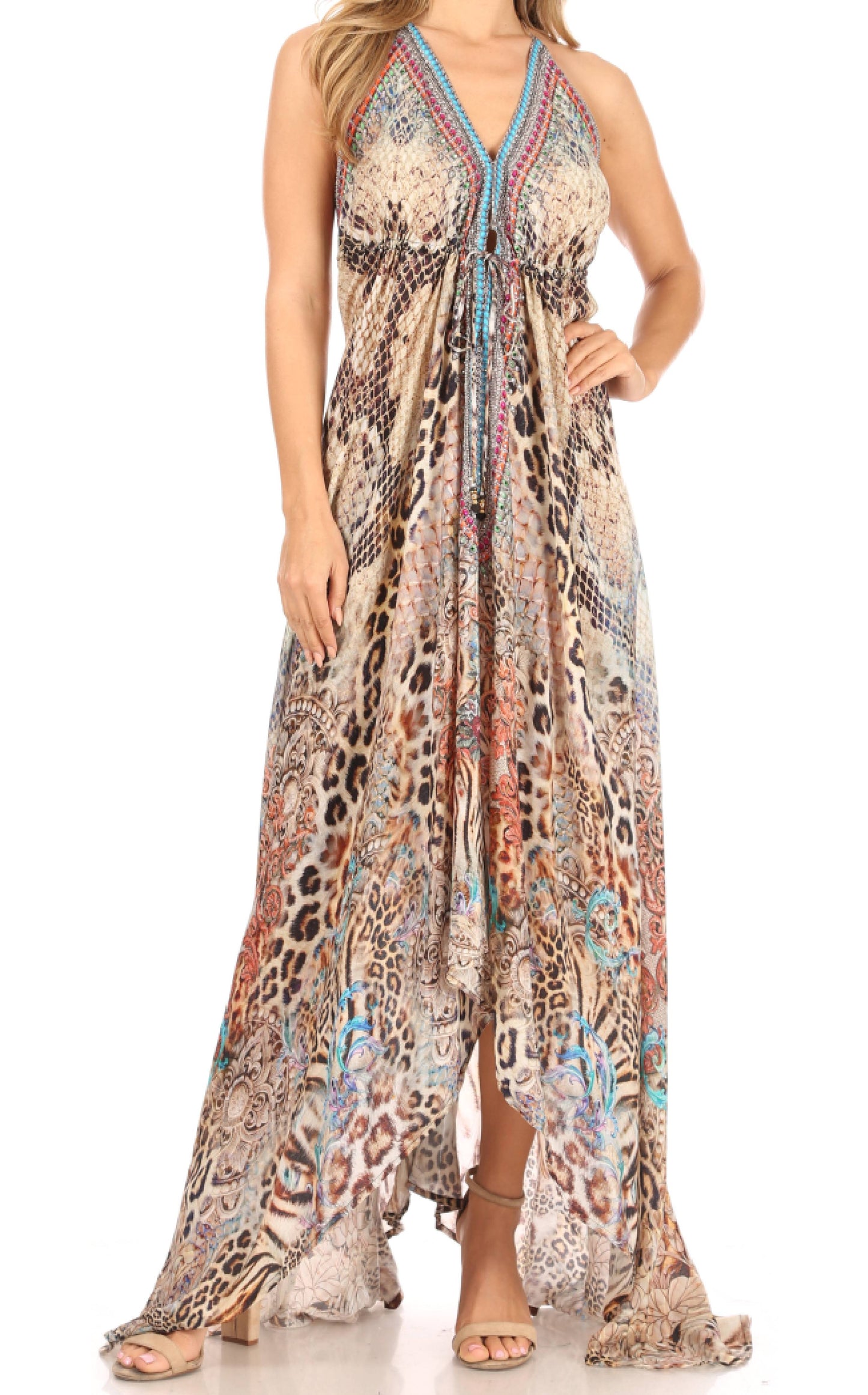 Sakkas Lizi Womens Maxi High-low Halter Handkerchief Long Dress Beach Party - Concordia Style Boutique