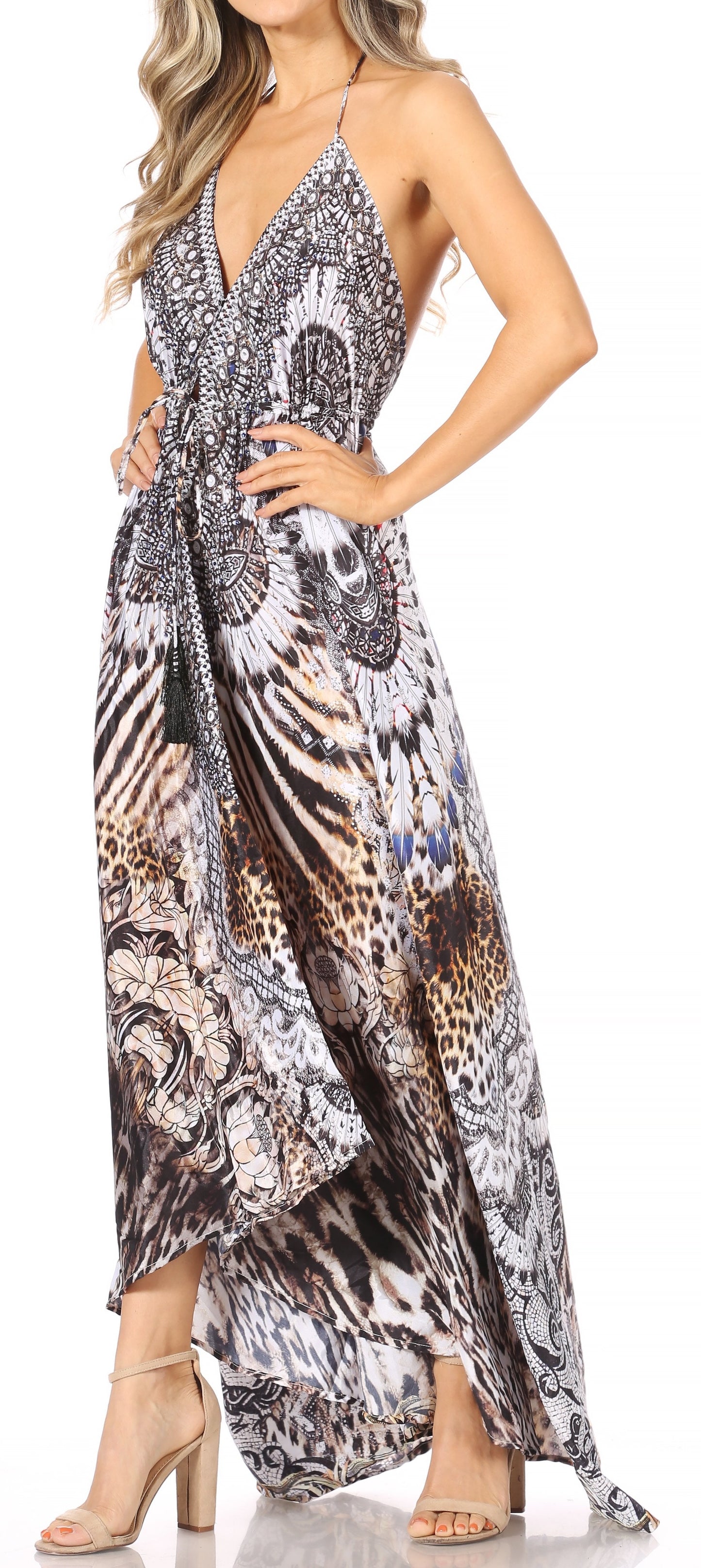 Sakkas Lizi Womens Maxi High-low Halter Handkerchief Long Dress Beach Party - Concordia Style Boutique