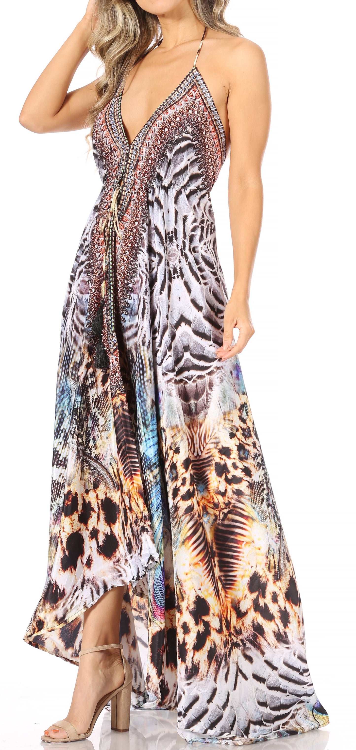 Sakkas Lizi Womens Maxi High-low Halter Handkerchief Long Dress Beach Party - Concordia Style Boutique