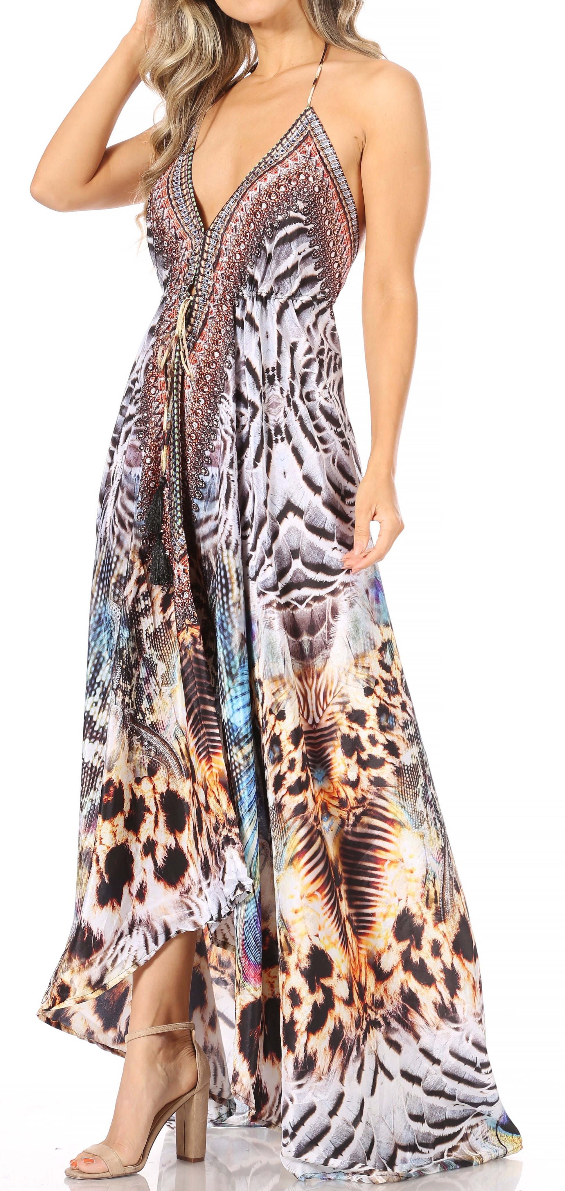 Sakkas Lizi Womens Maxi High-low Halter Handkerchief Long Dress Beach Party - Concordia Style Boutique
