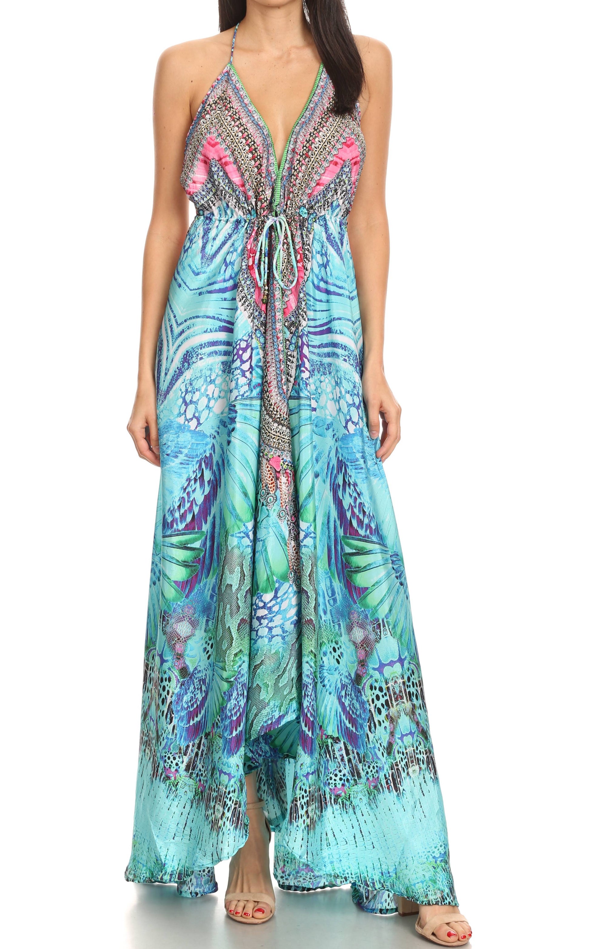 Sakkas Lizi Womens Maxi High-low Halter Handkerchief Long Dress Beach Party - Concordia Style Boutique