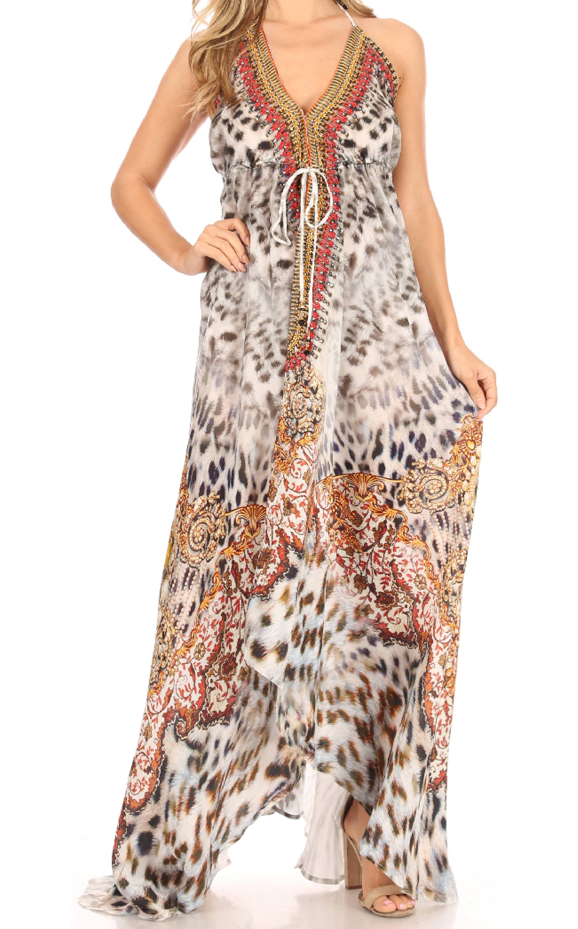 Sakkas Lizi Womens Maxi High-low Halter Handkerchief Long Dress Beach Party - Concordia Style Boutique