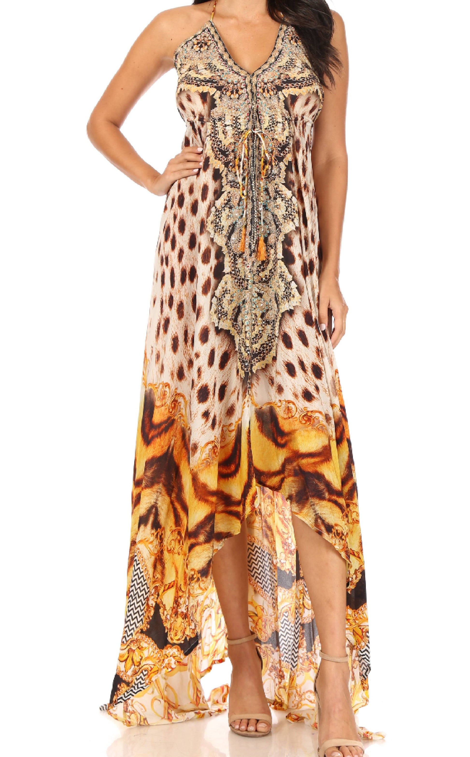Sakkas Lizi Womens Maxi High-low Halter Handkerchief Long Dress Beach Party - Concordia Style Boutique