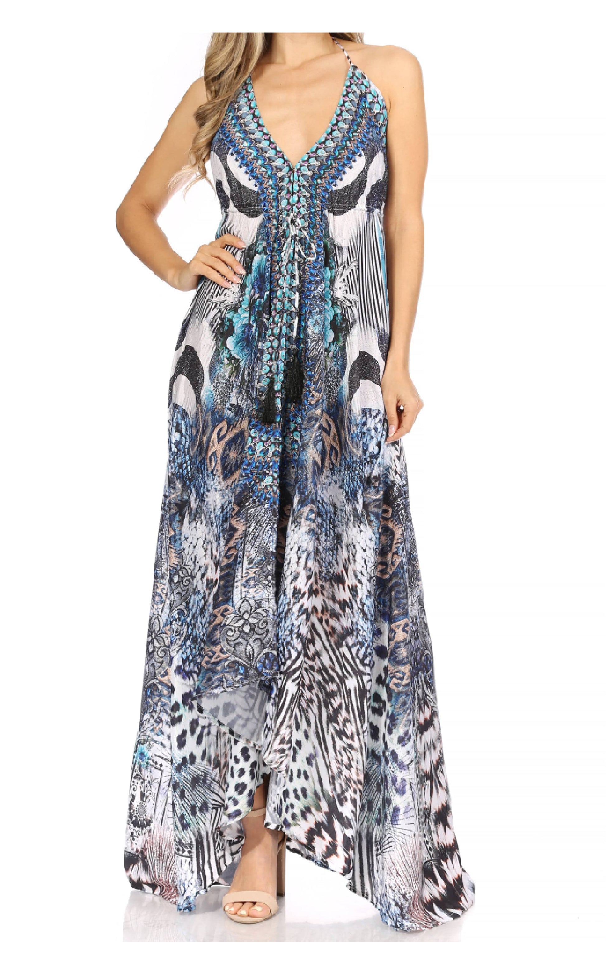 Sakkas Lizi Womens Maxi High-low Halter Handkerchief Long Dress Beach Party - Concordia Style Boutique