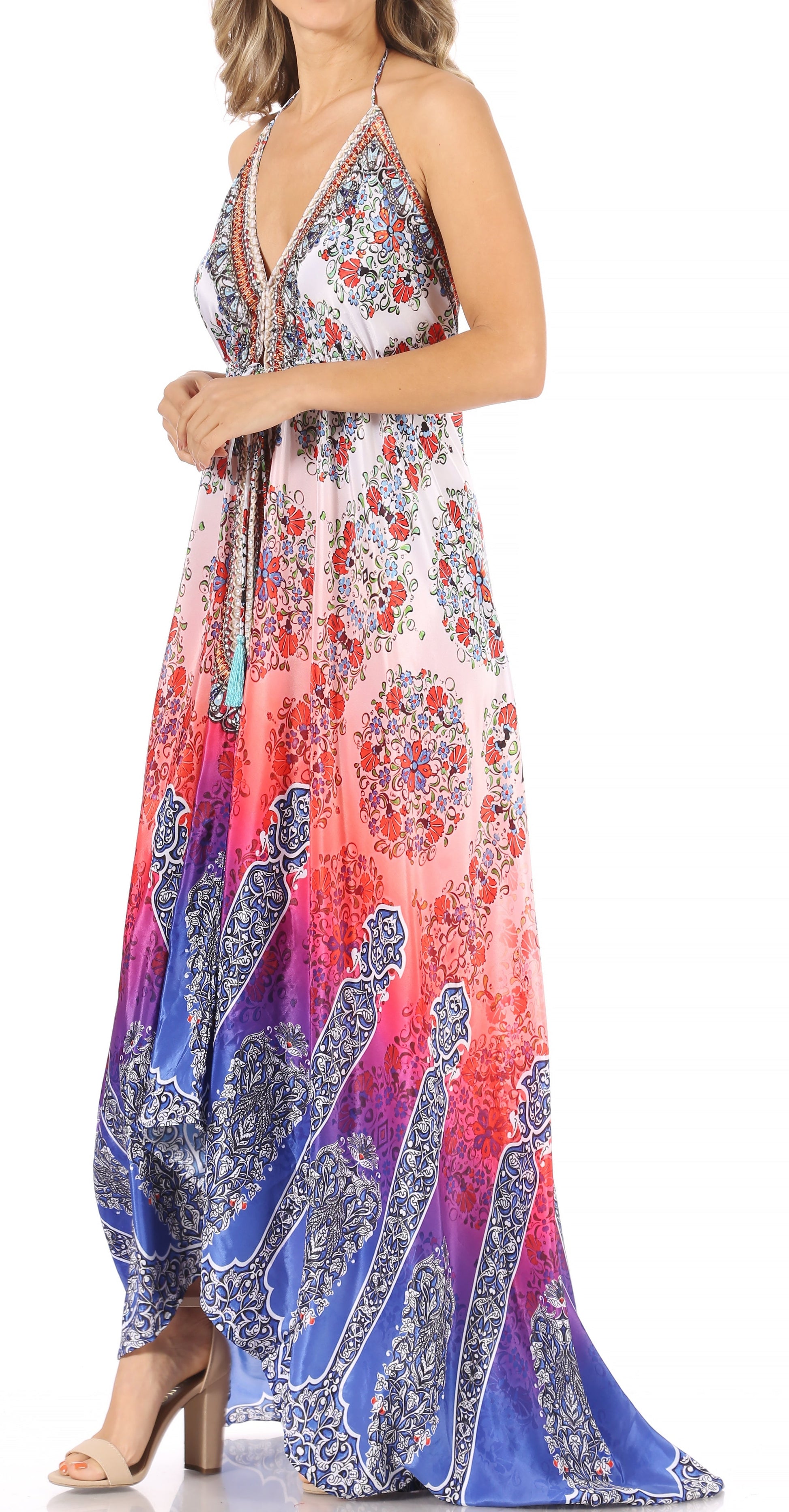 Sakkas Lizi Womens Maxi High-low Halter Handkerchief Long Dress Beach Party - Concordia Style Boutique
