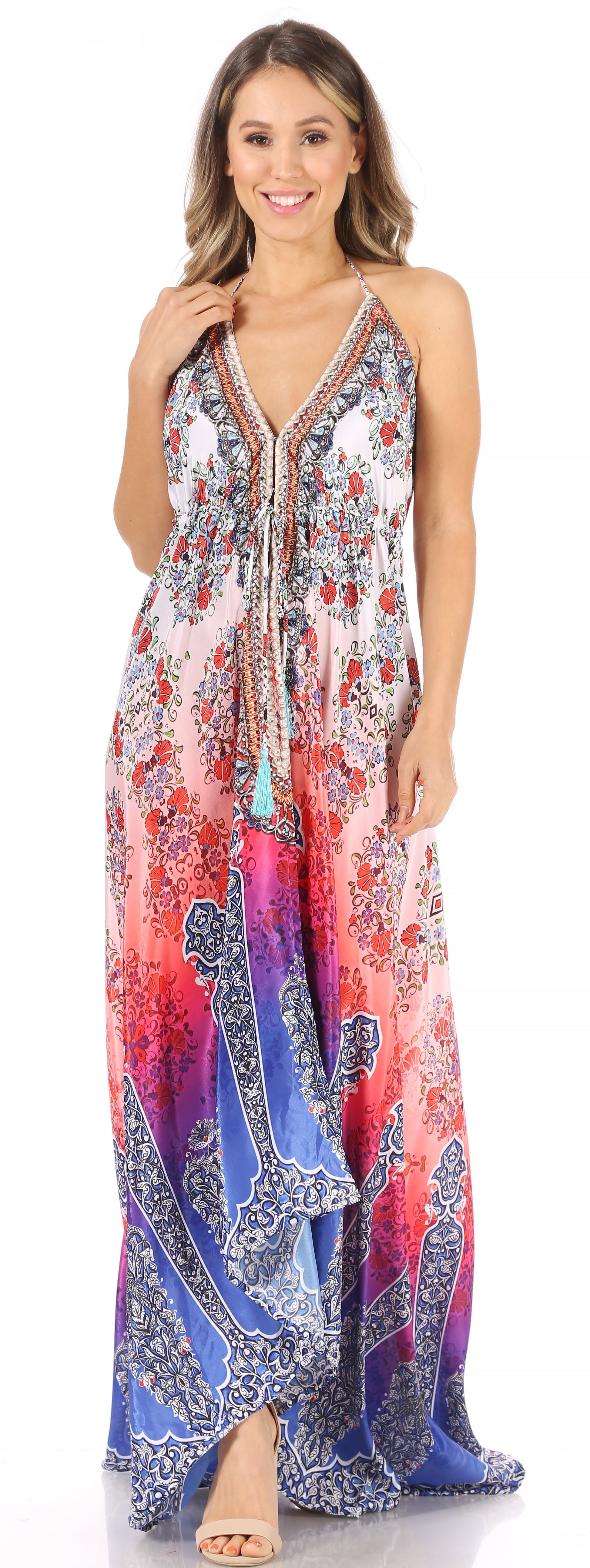 Sakkas Lizi Womens Maxi High-low Halter Handkerchief Long Dress Beach Party - Concordia Style Boutique