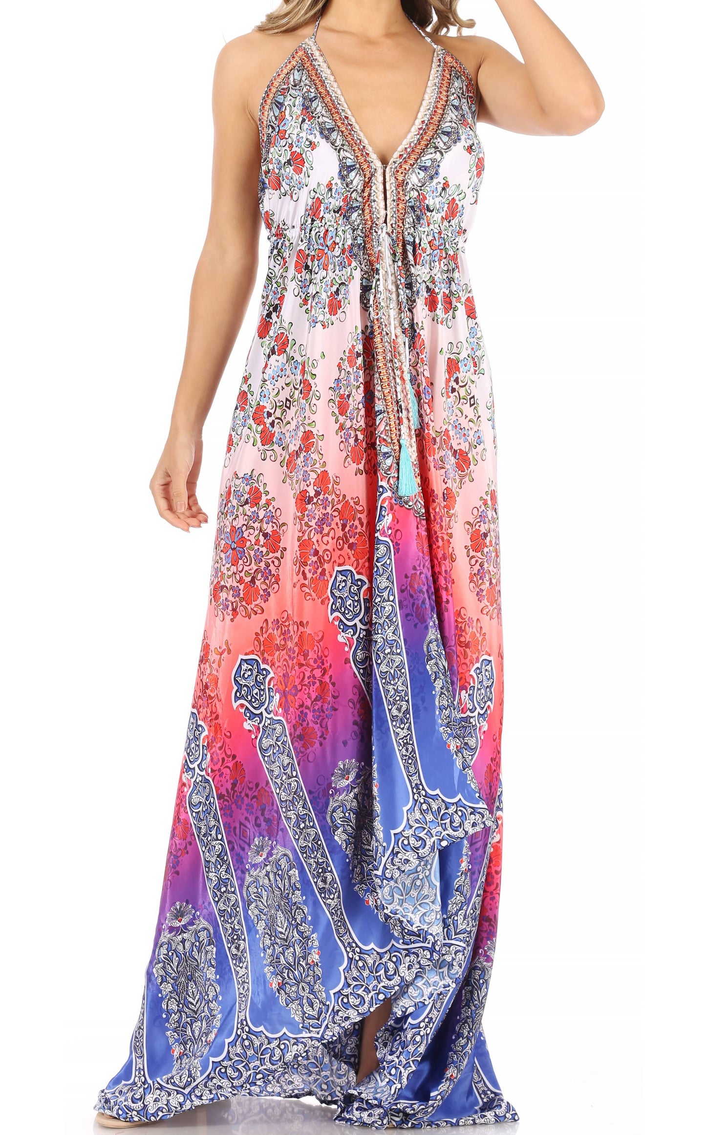 Sakkas Lizi Womens Maxi High-low Halter Handkerchief Long Dress Beach Party - Concordia Style Boutique