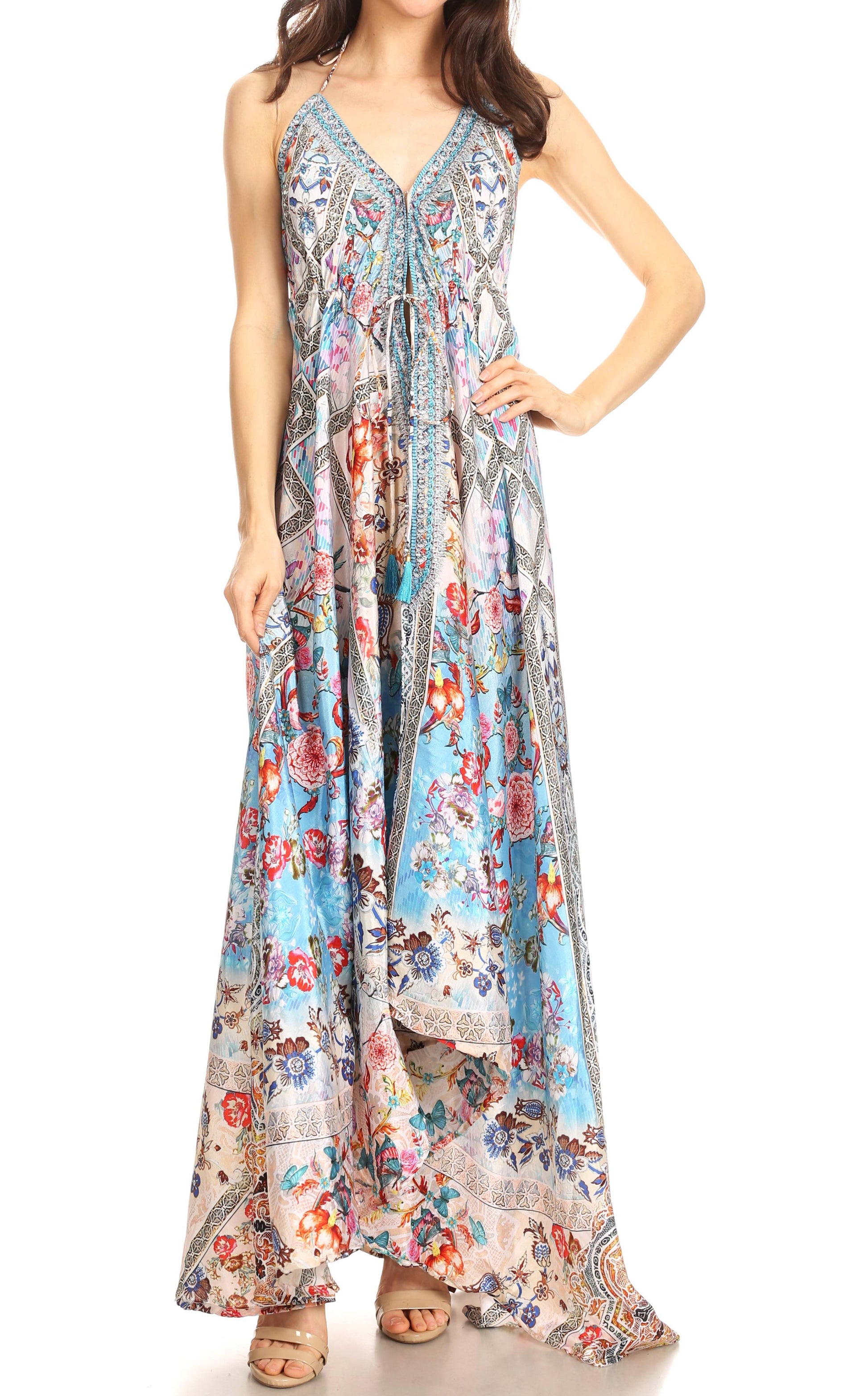Sakkas Lizi Womens Maxi High-low Halter Handkerchief Long Dress Beach Party - Concordia Style Boutique