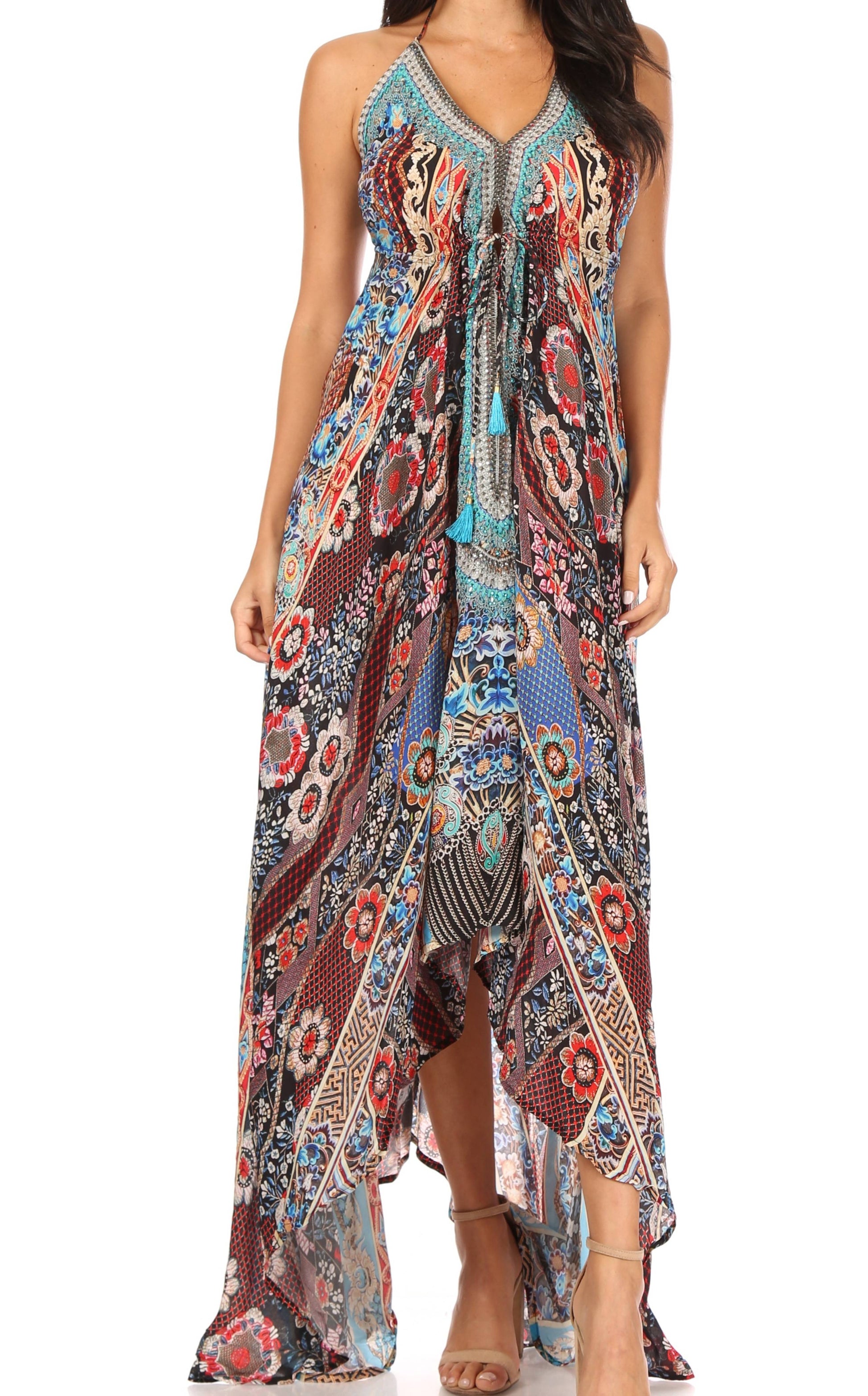 Sakkas Lizi Womens Maxi High-low Halter Handkerchief Long Dress Beach Party - Concordia Style Boutique