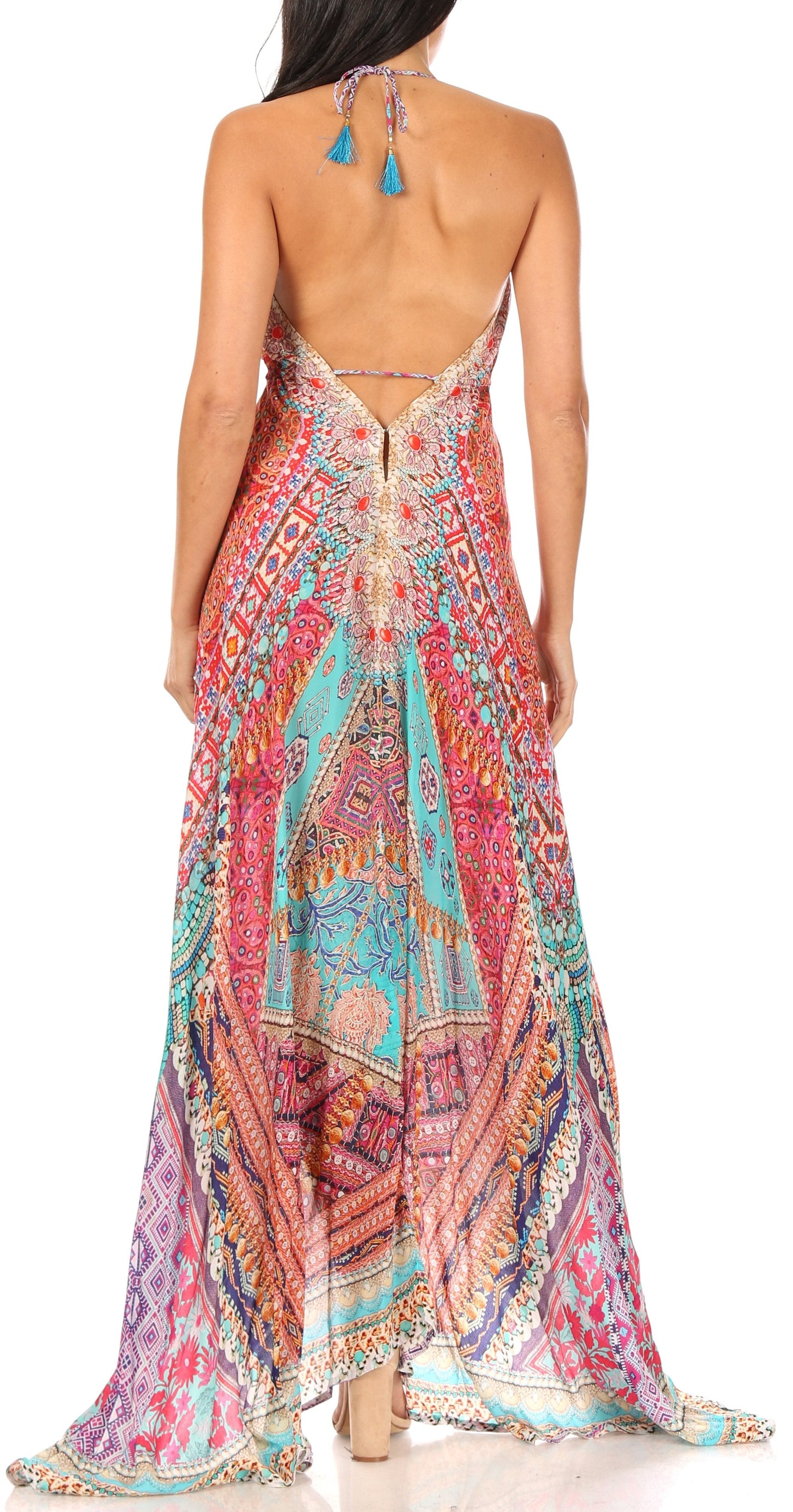 Sakkas Lizi Womens Maxi High-low Halter Handkerchief Long Dress Beach Party - Concordia Style Boutique