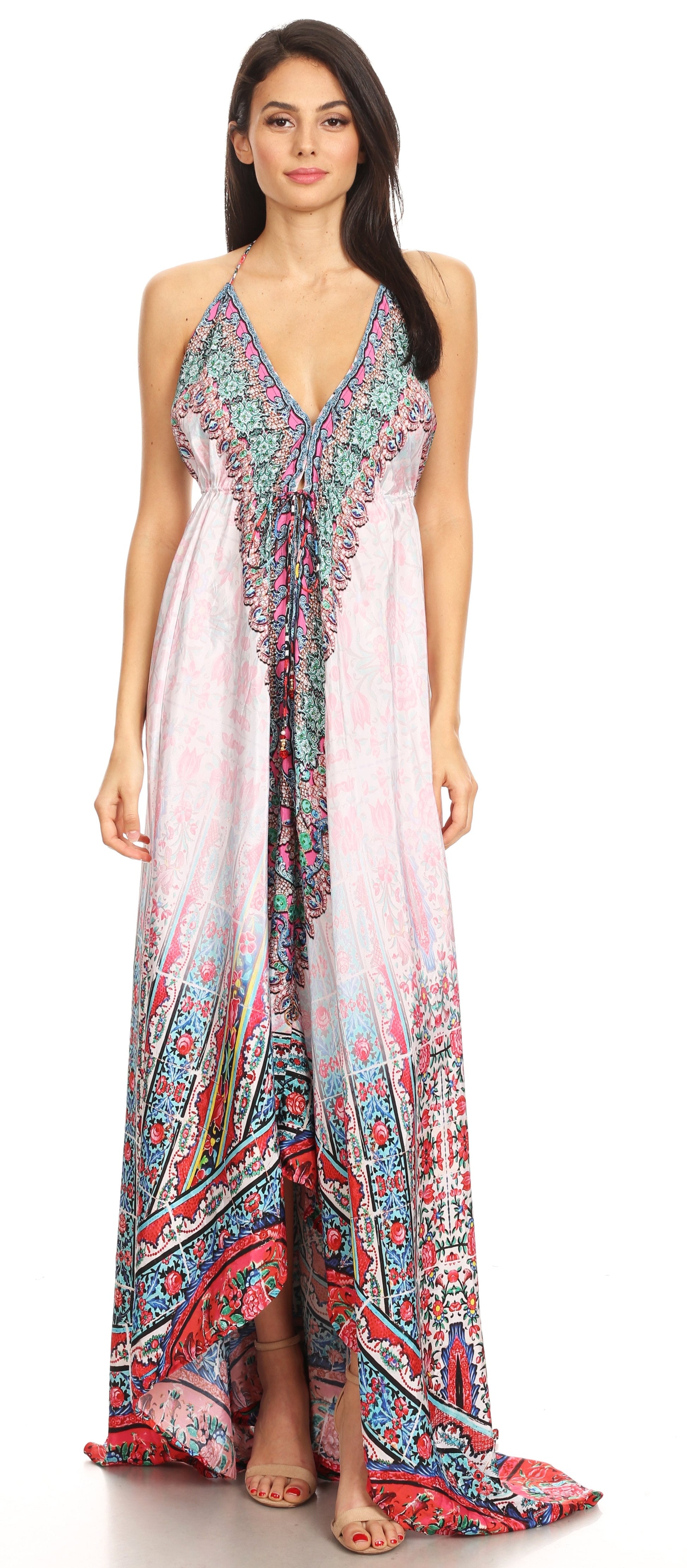 Sakkas Lizi Womens Maxi High-low Halter Handkerchief Long Dress Beach Party - Concordia Style Boutique
