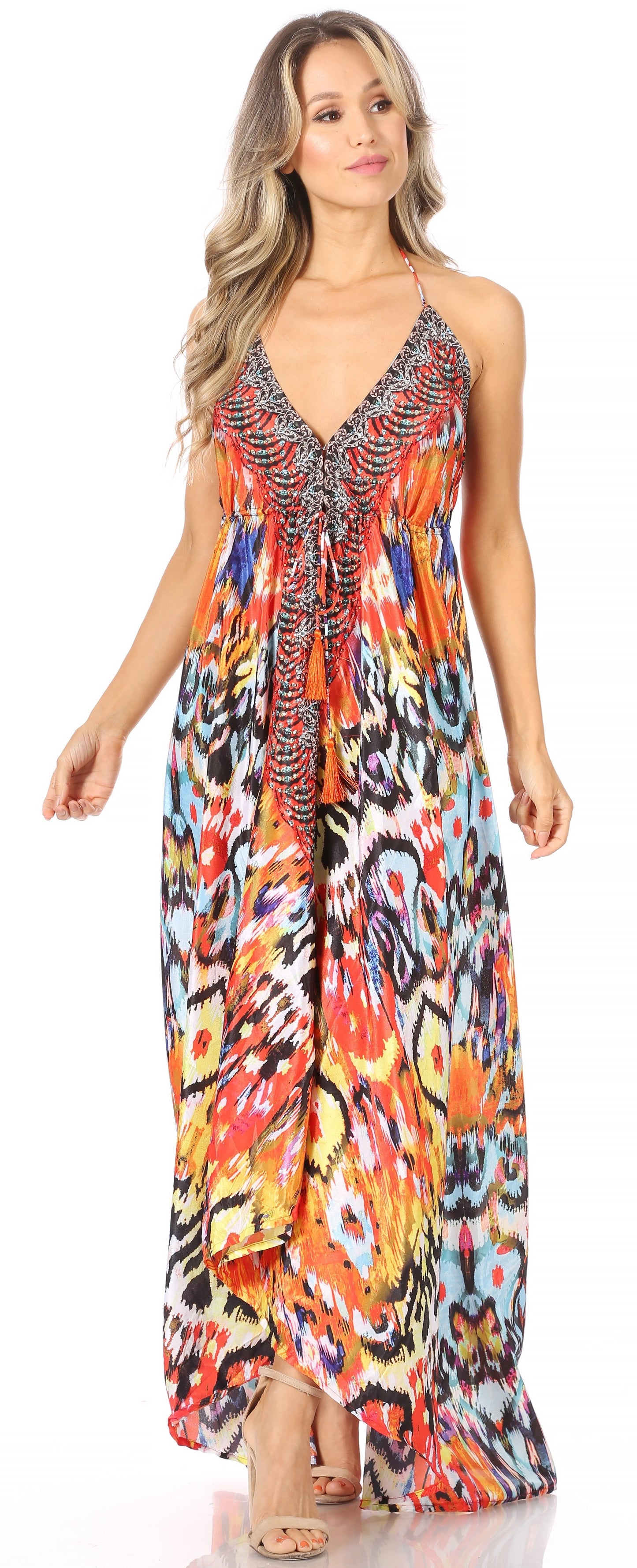 Sakkas Lizi Womens Maxi High-low Halter Handkerchief Long Dress Beach Party - Concordia Style Boutique