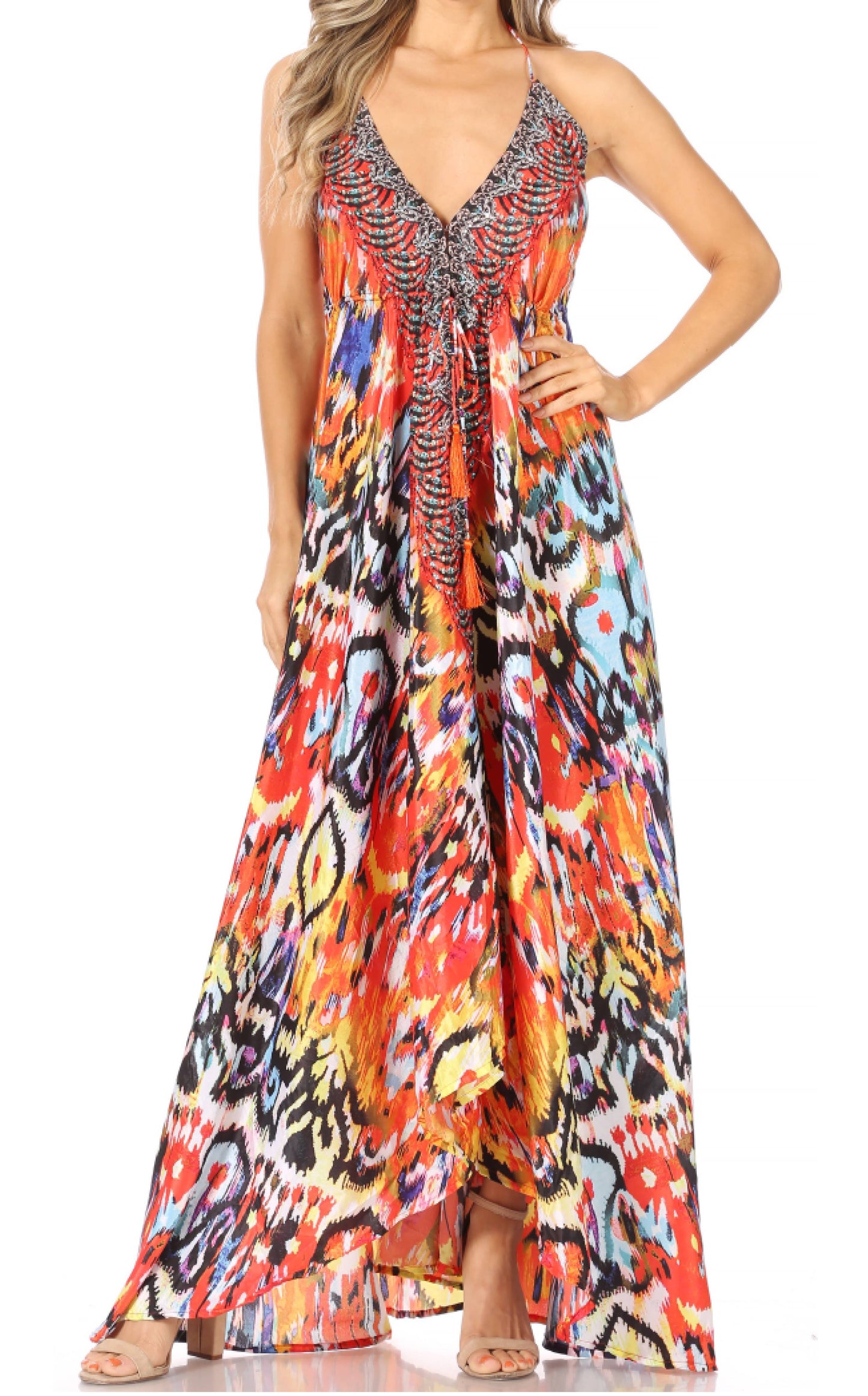 Sakkas Lizi Womens Maxi High-low Halter Handkerchief Long Dress Beach Party - Concordia Style Boutique