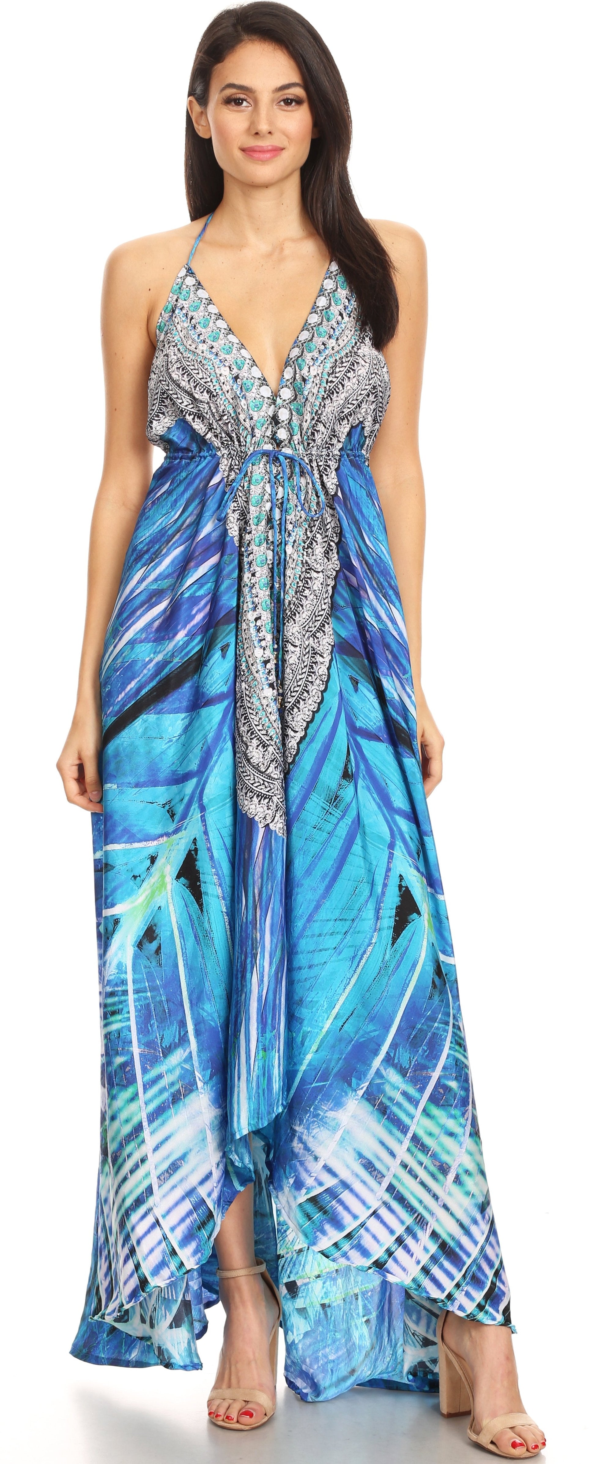 Sakkas Lizi Womens Maxi High-low Halter Handkerchief Long Dress Beach Party - Concordia Style Boutique