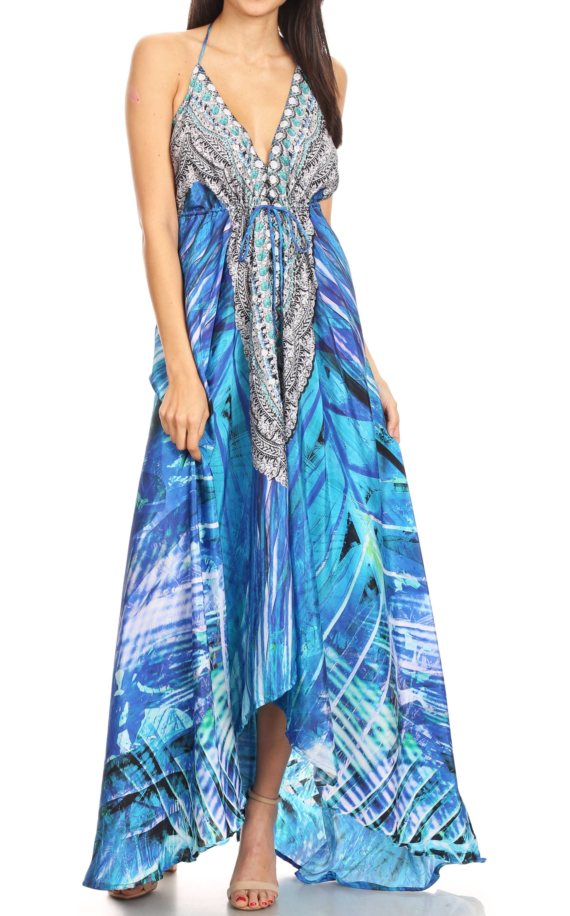 Sakkas Lizi Womens Maxi High-low Halter Handkerchief Long Dress Beach Party - Concordia Style Boutique