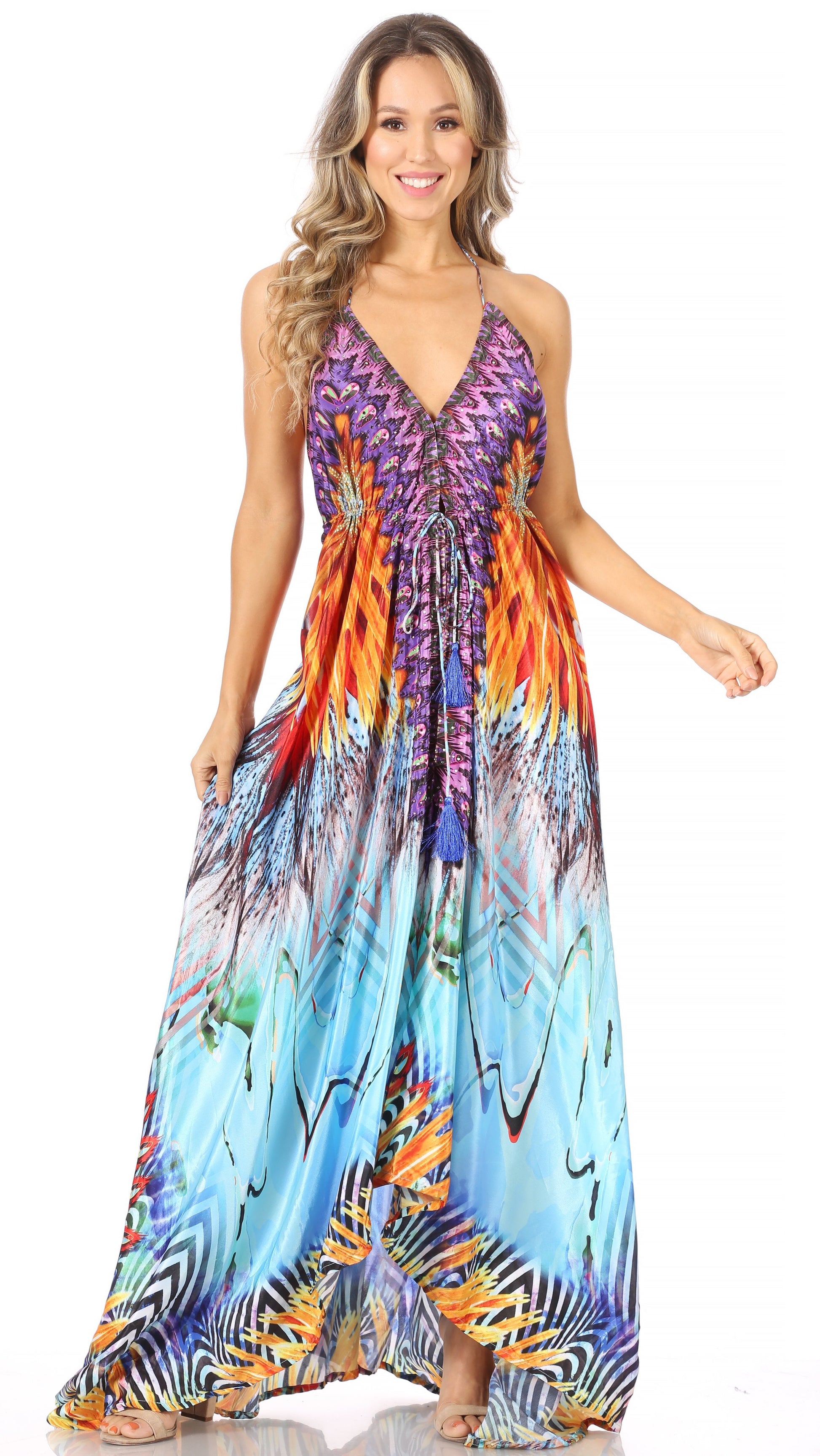 Sakkas Lizi Womens Maxi High-low Halter Handkerchief Long Dress Beach Party - Concordia Style Boutique